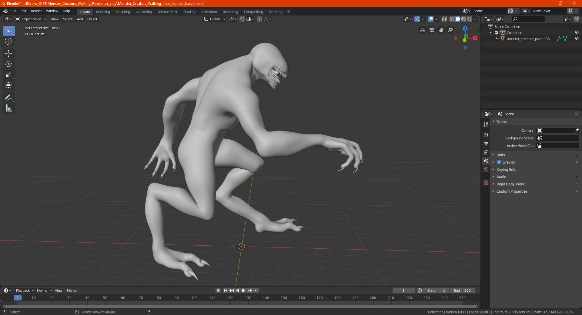 Monster Creature Walking Pose 3D model