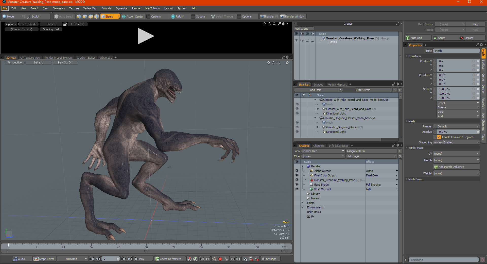 Monster Creature Walking Pose 3D model