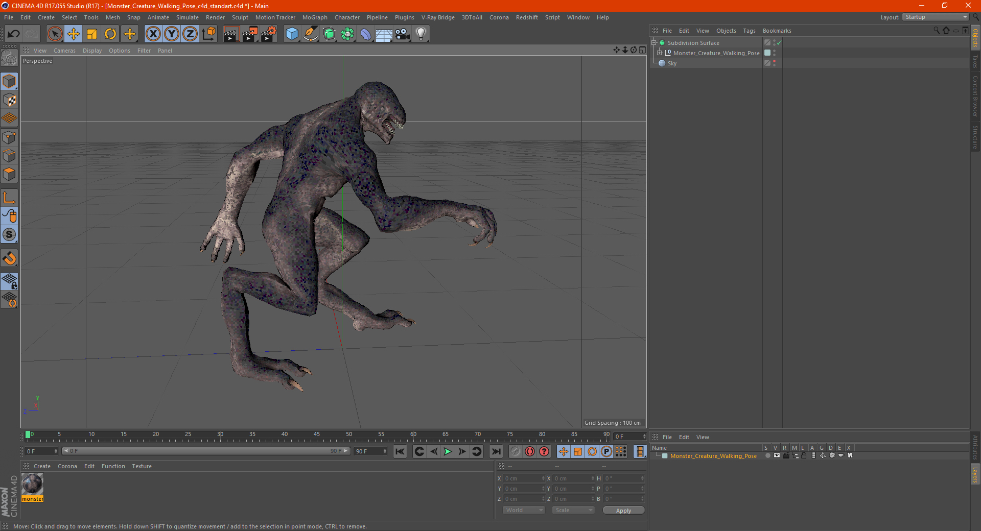 Monster Creature Walking Pose 3D model