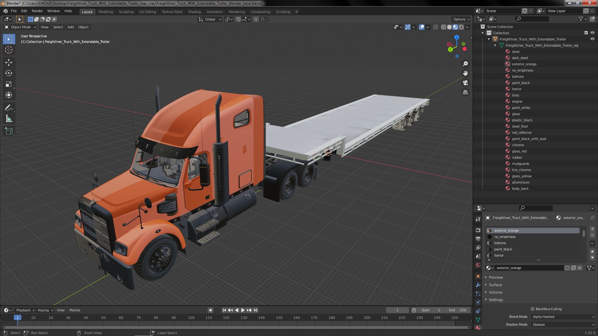 Freightliner Truck With Extendable Trailer 3D