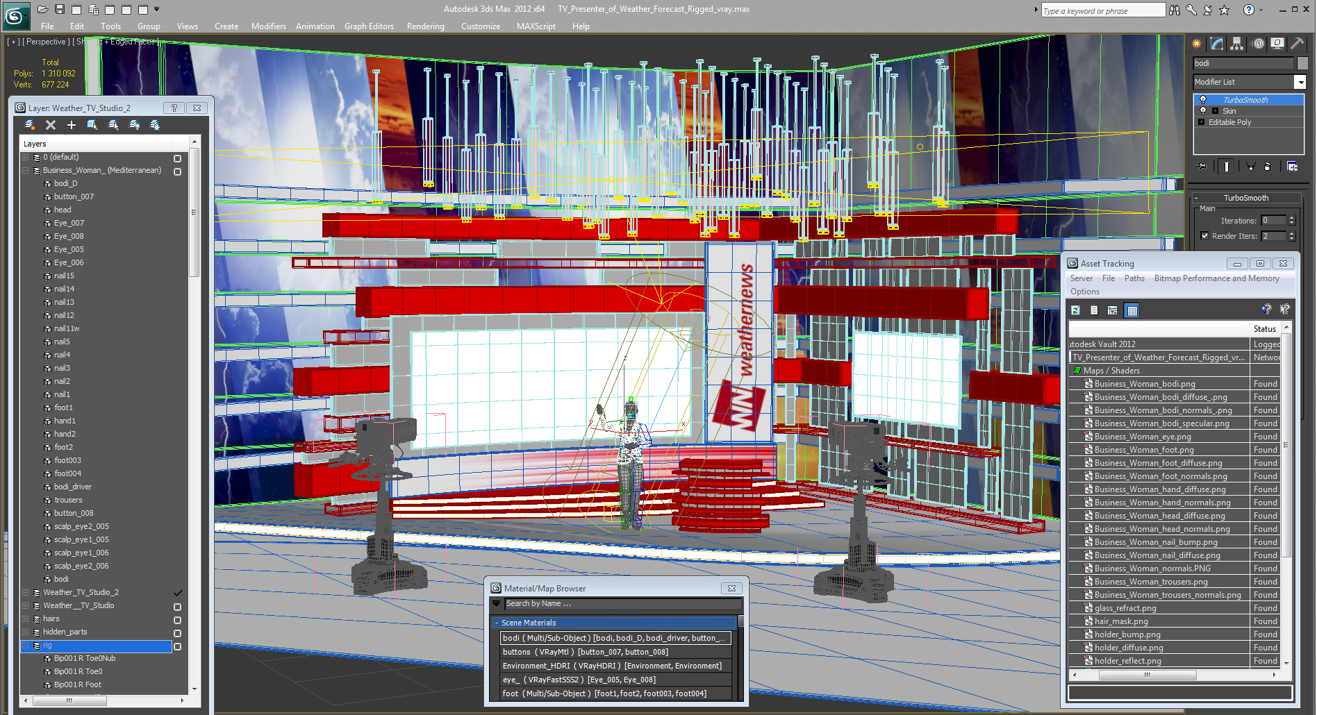 TV Presenter of Weather Forecast Rigged 3D model