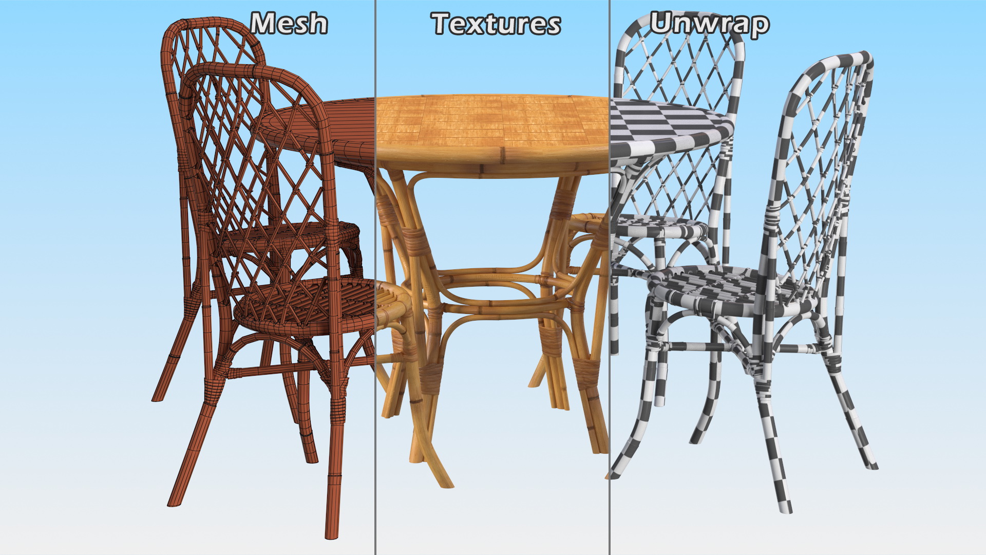 3D model Bamboo Dining Table with Chairs Set