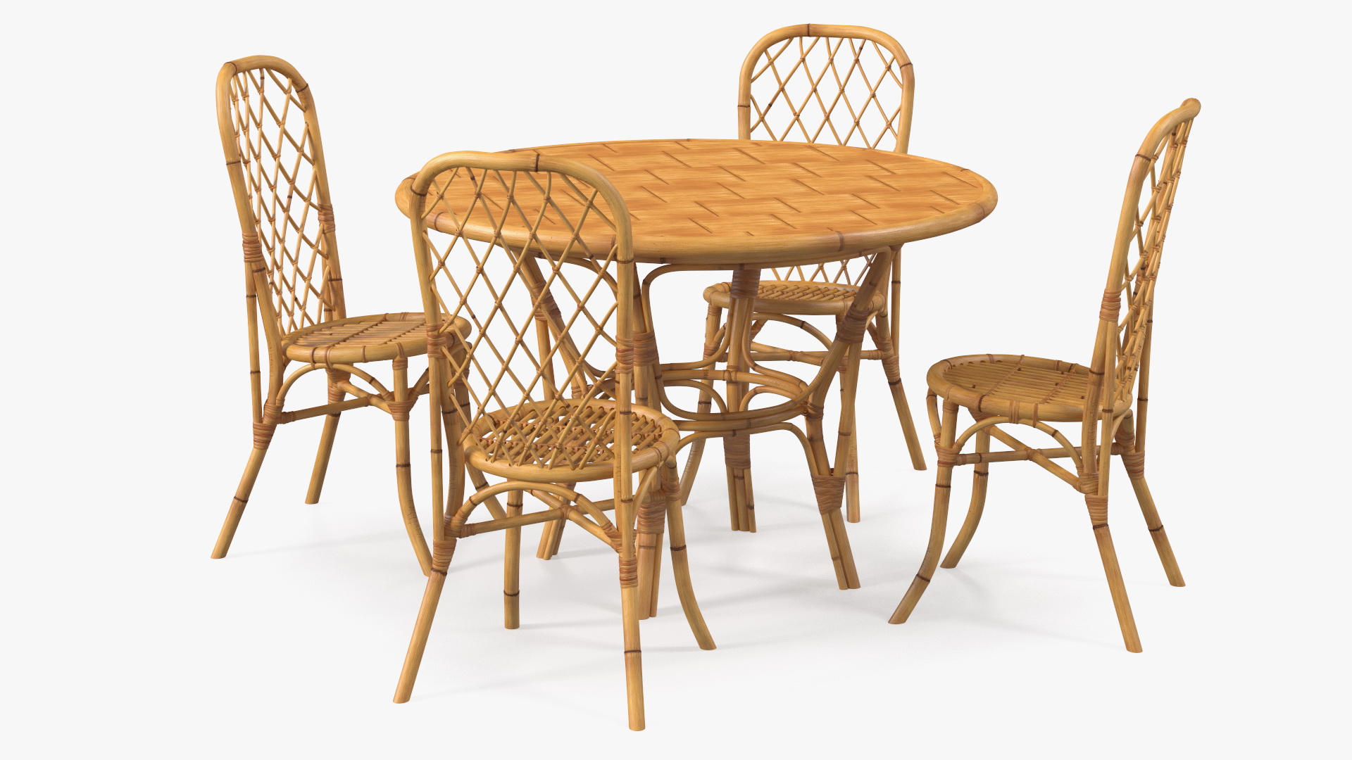 3D model Bamboo Dining Table with Chairs Set