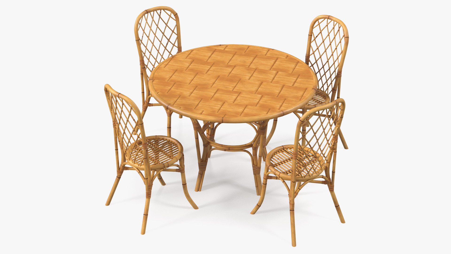 3D model Bamboo Dining Table with Chairs Set