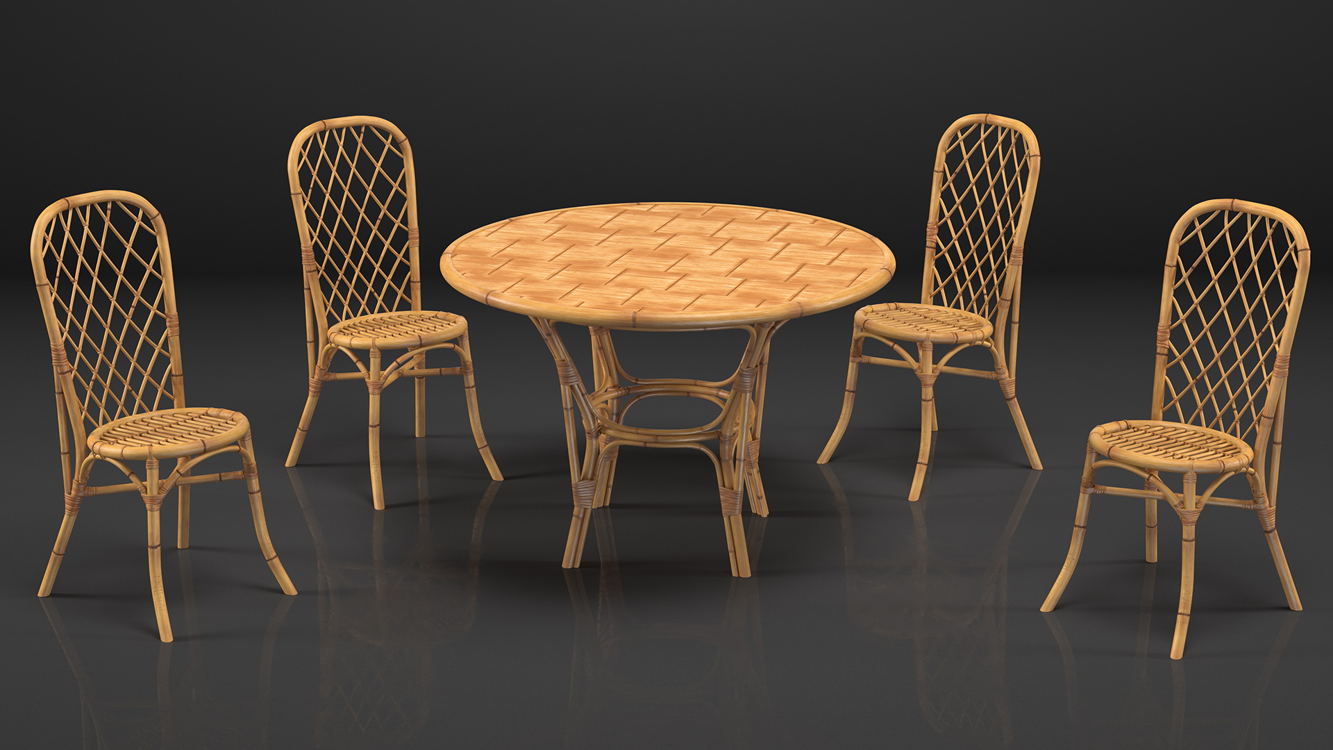 3D model Bamboo Dining Table with Chairs Set