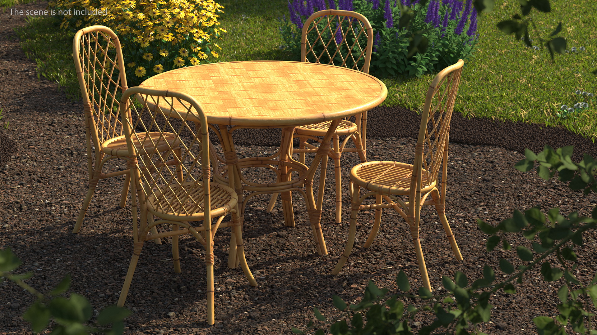 3D model Bamboo Dining Table with Chairs Set