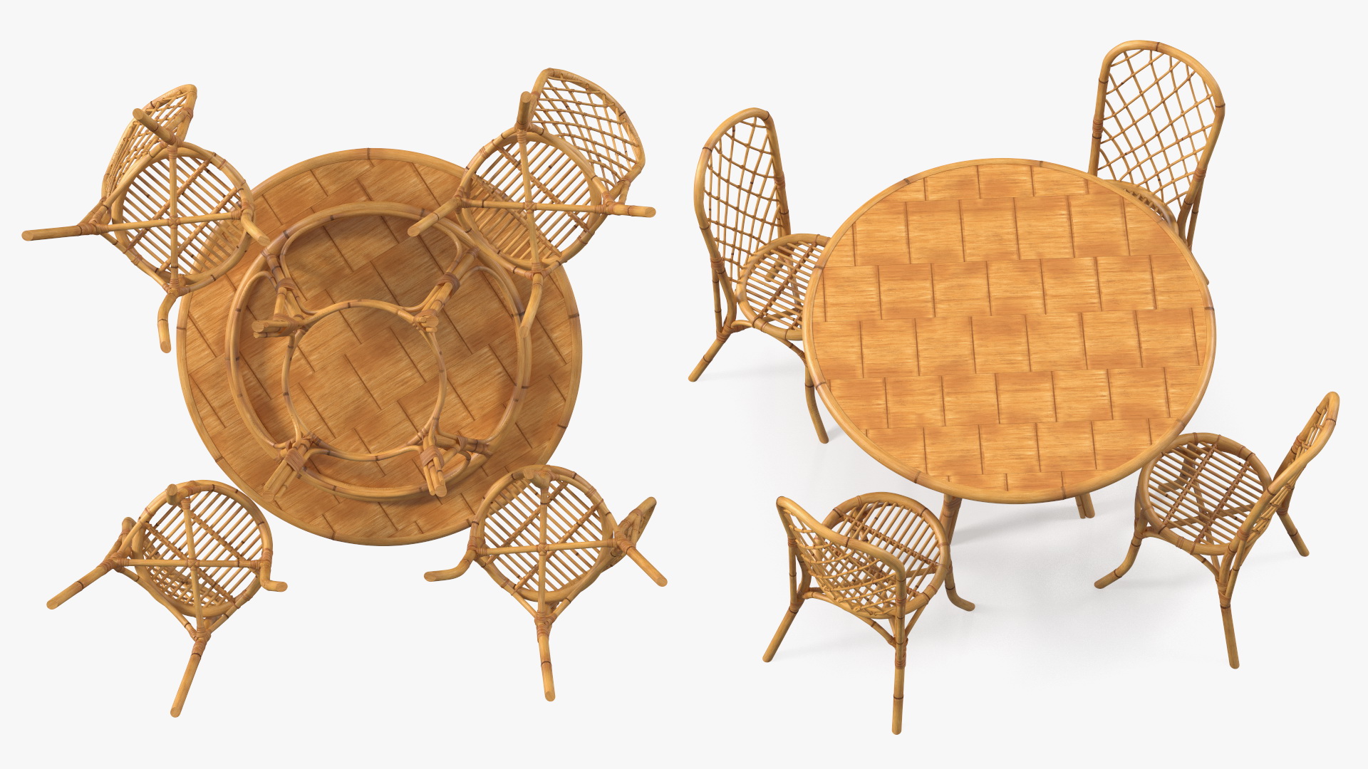 3D model Bamboo Dining Table with Chairs Set