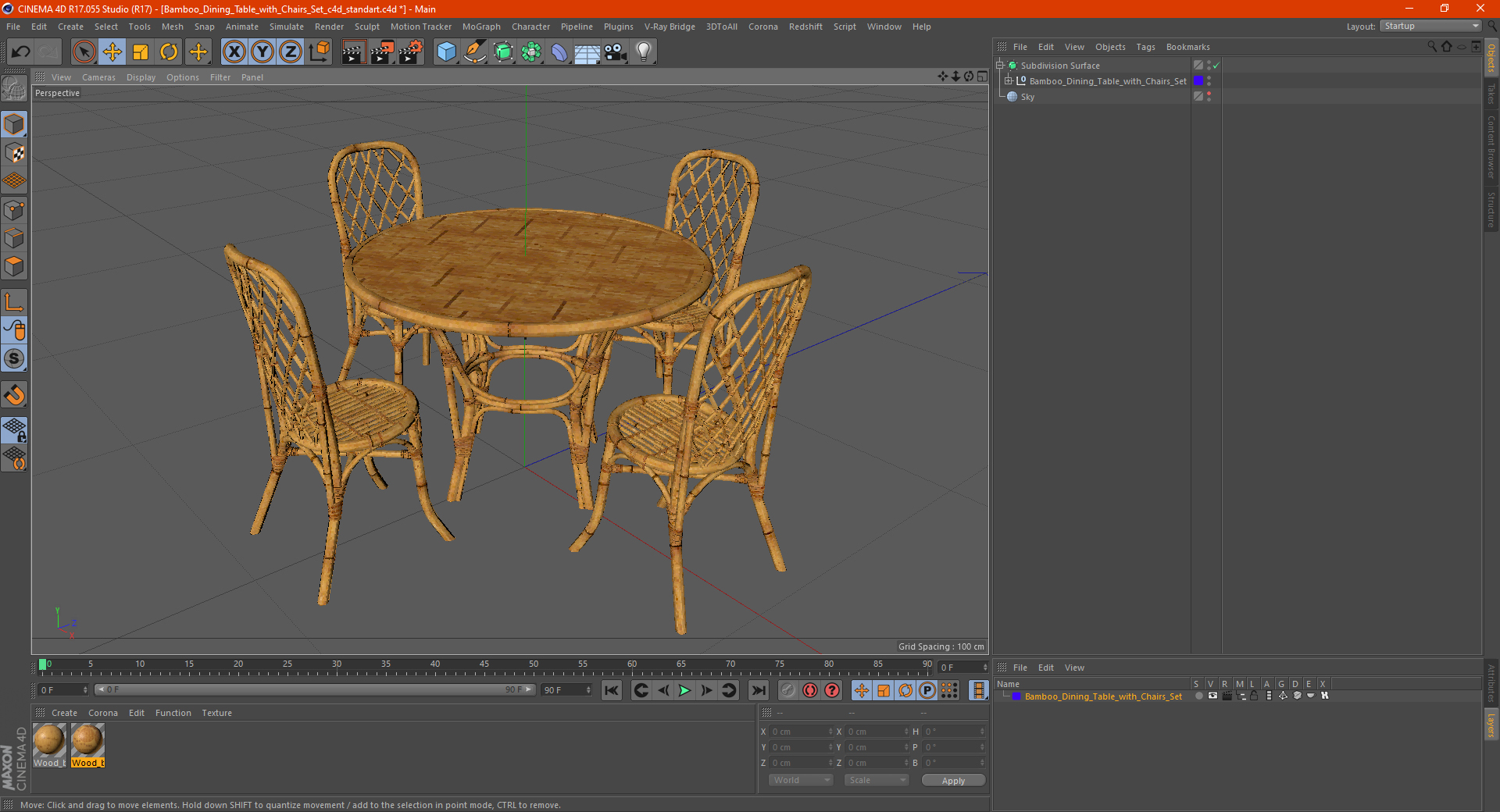 3D model Bamboo Dining Table with Chairs Set