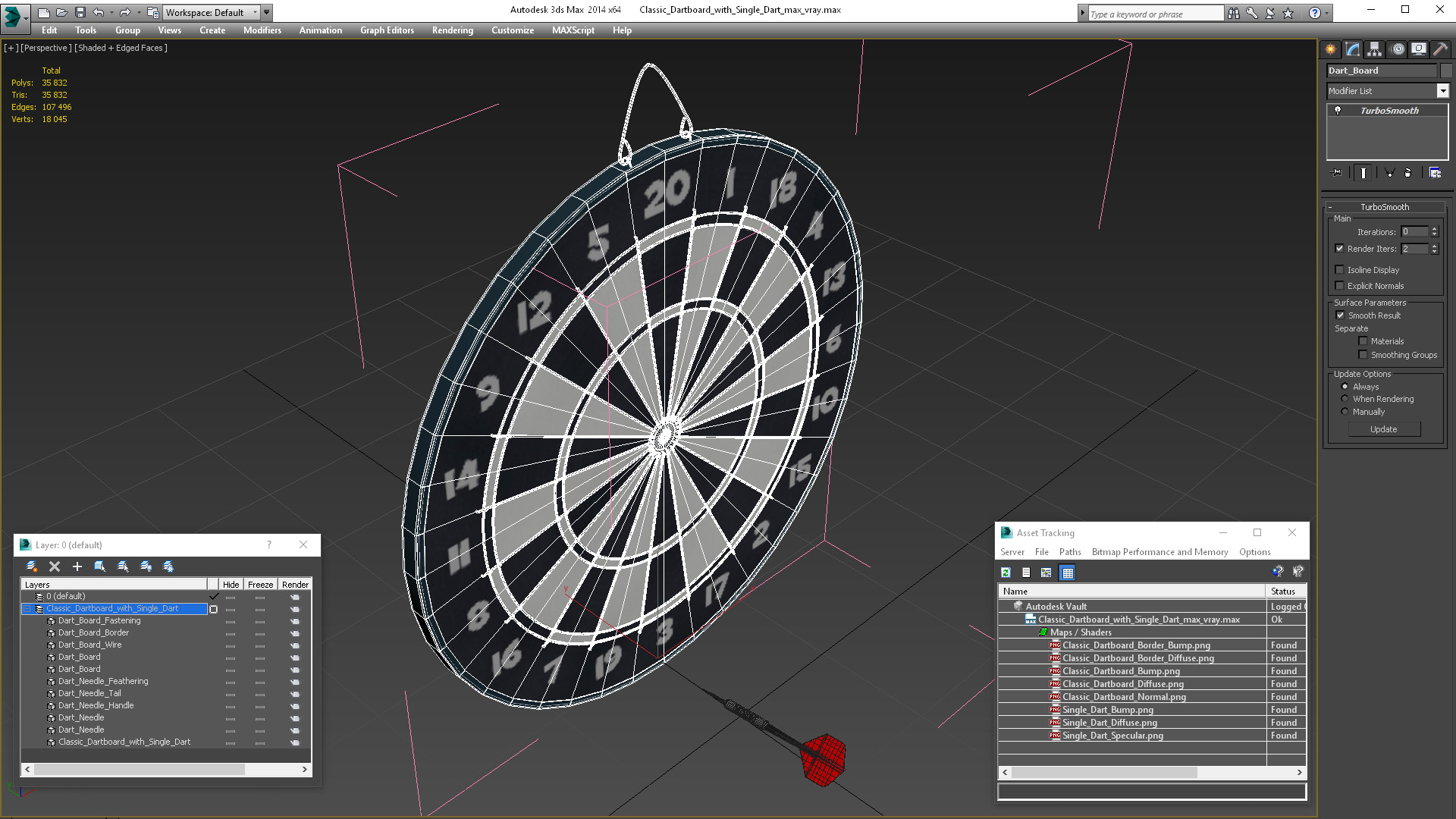 Classic Dartboard with Single Dart 3D model