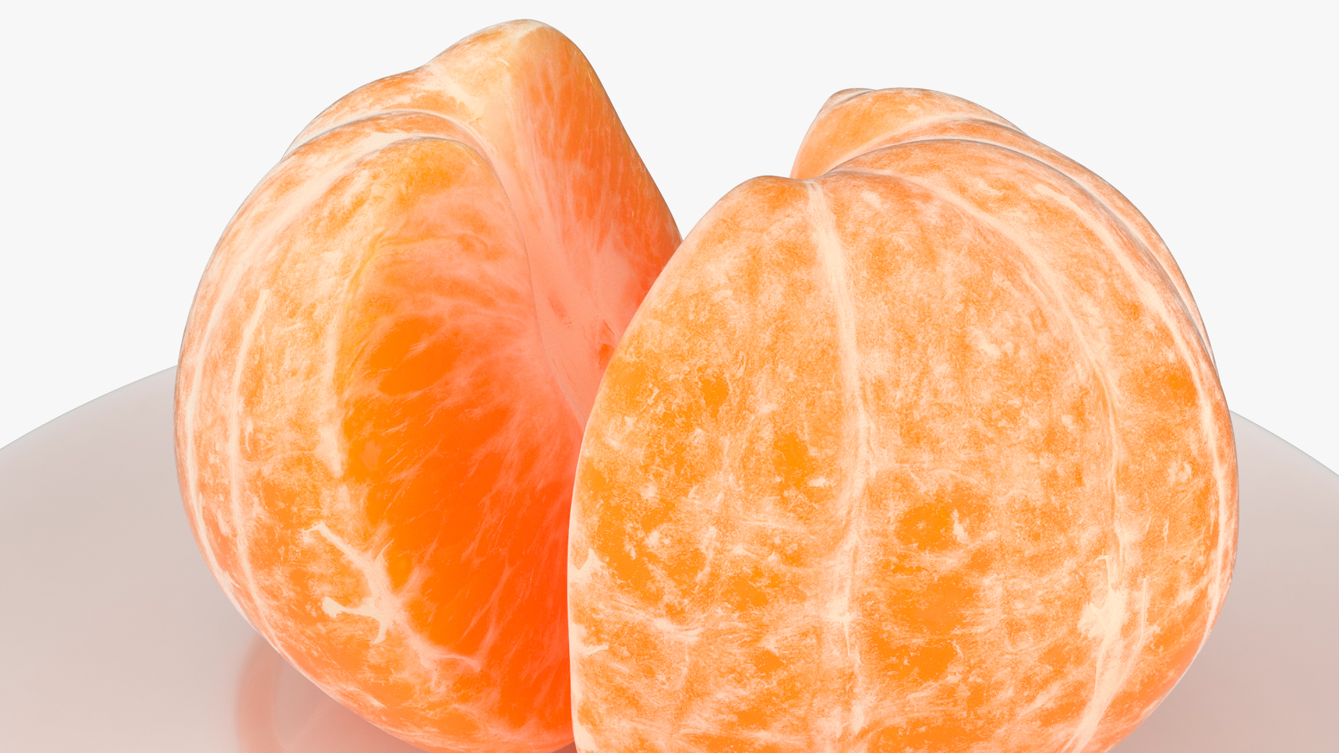 3D Peeled Tangerine Fruit Split in Half on White Plate