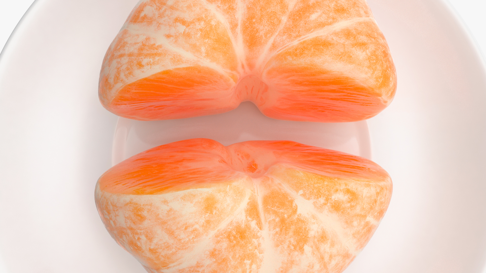 3D Peeled Tangerine Fruit Split in Half on White Plate