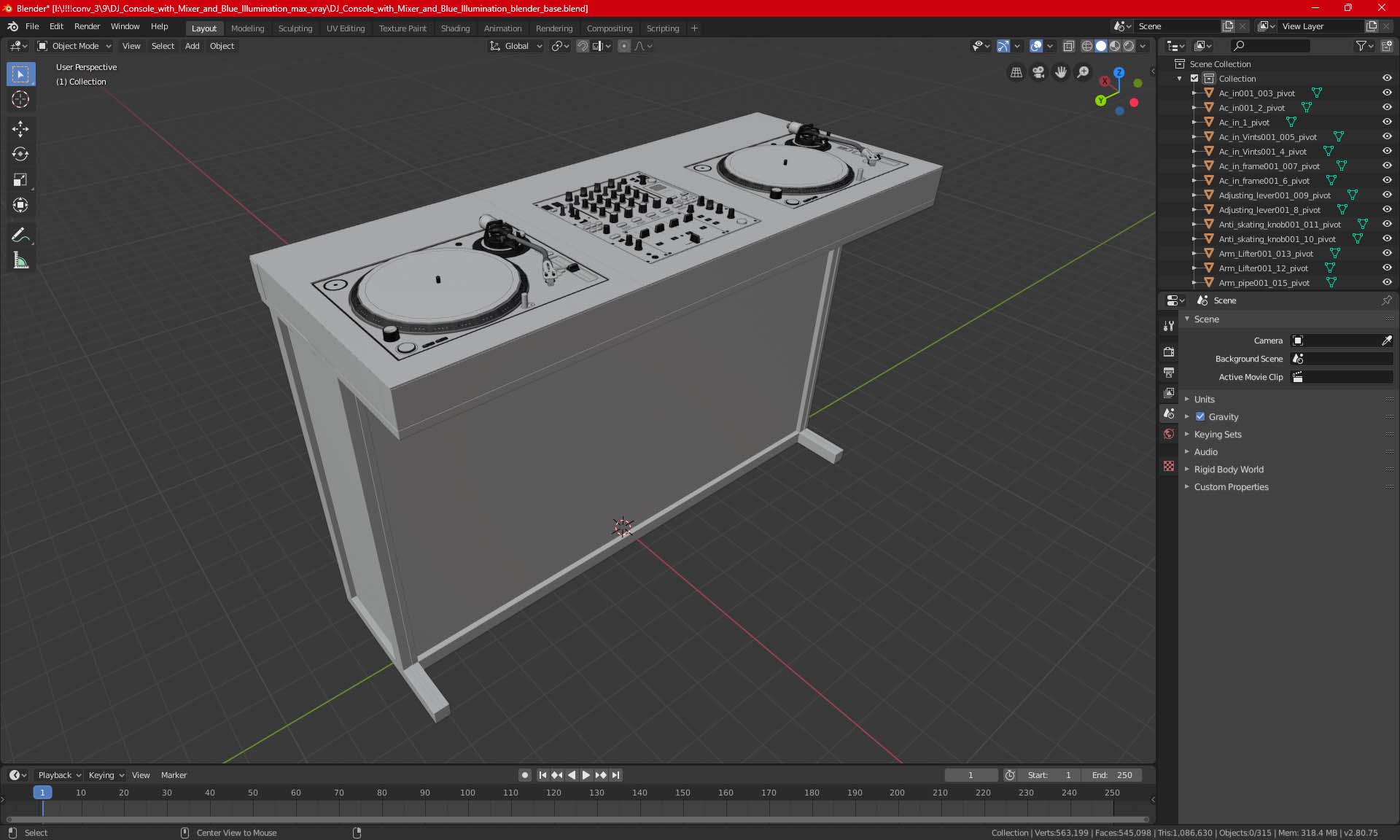 3D DJ Console with Mixer Pioneer and Green Lighting model