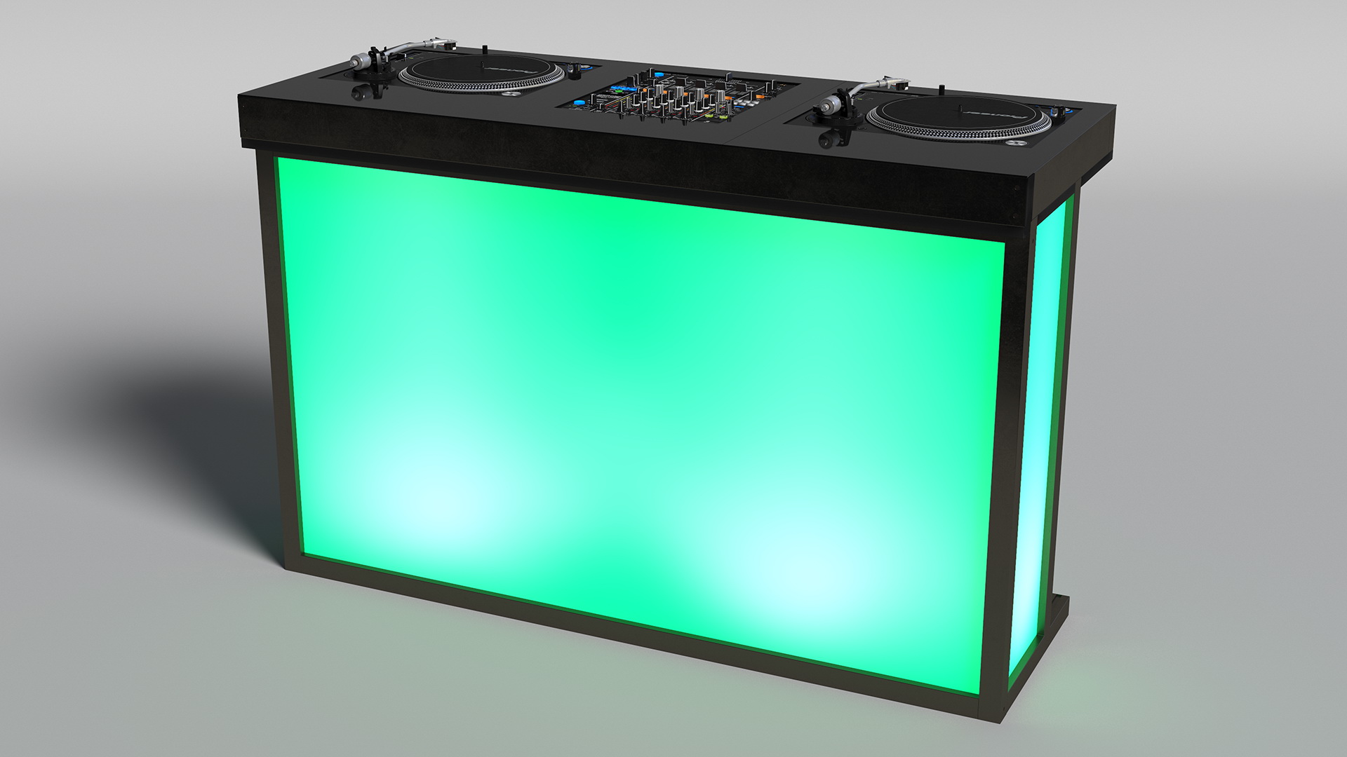 3D DJ Console with Mixer Pioneer and Green Lighting model