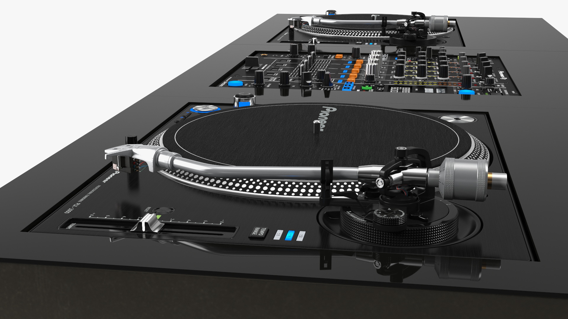 3D DJ Console with Mixer Pioneer and Green Lighting model