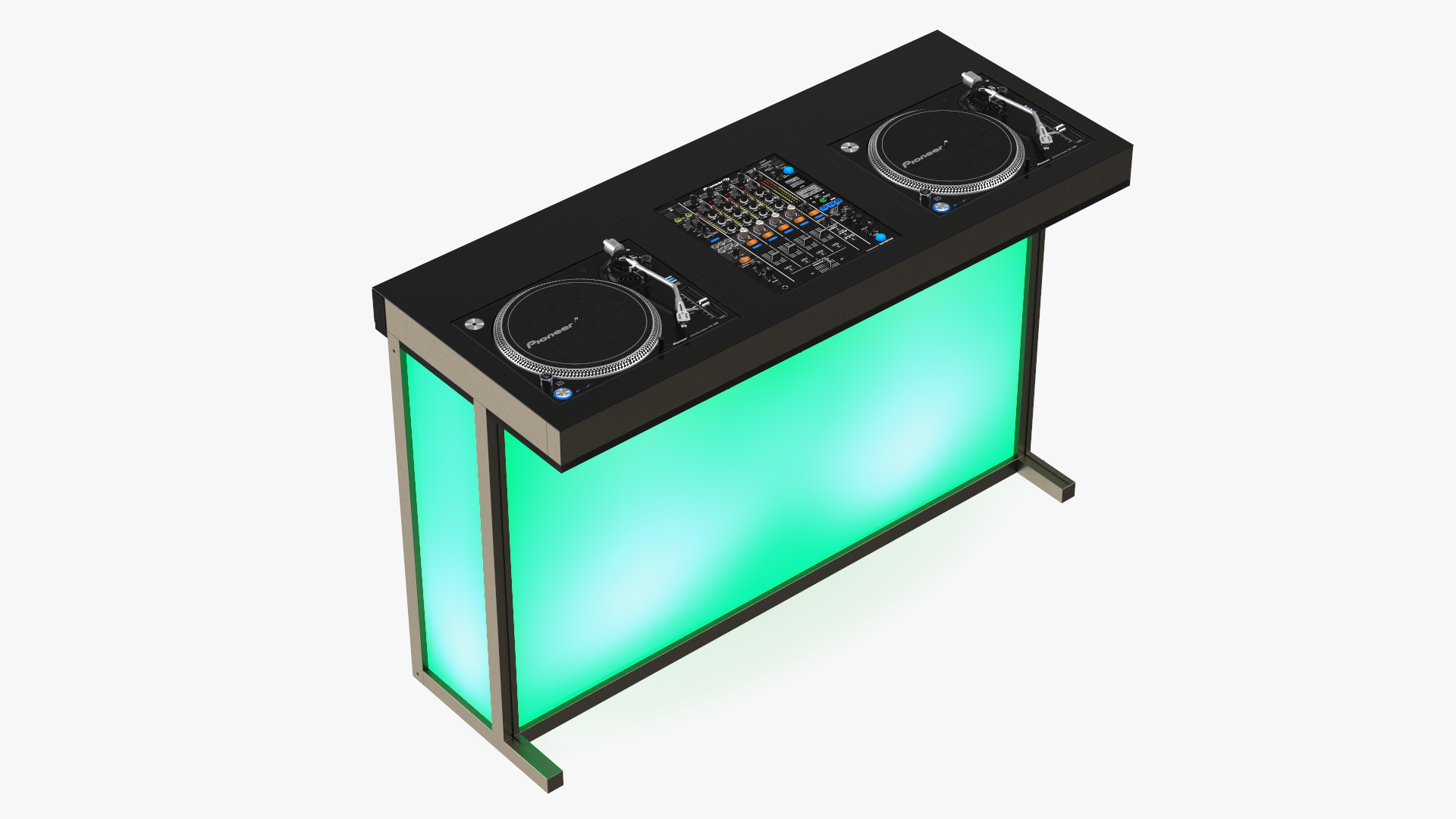 3D DJ Console with Mixer Pioneer and Green Lighting model