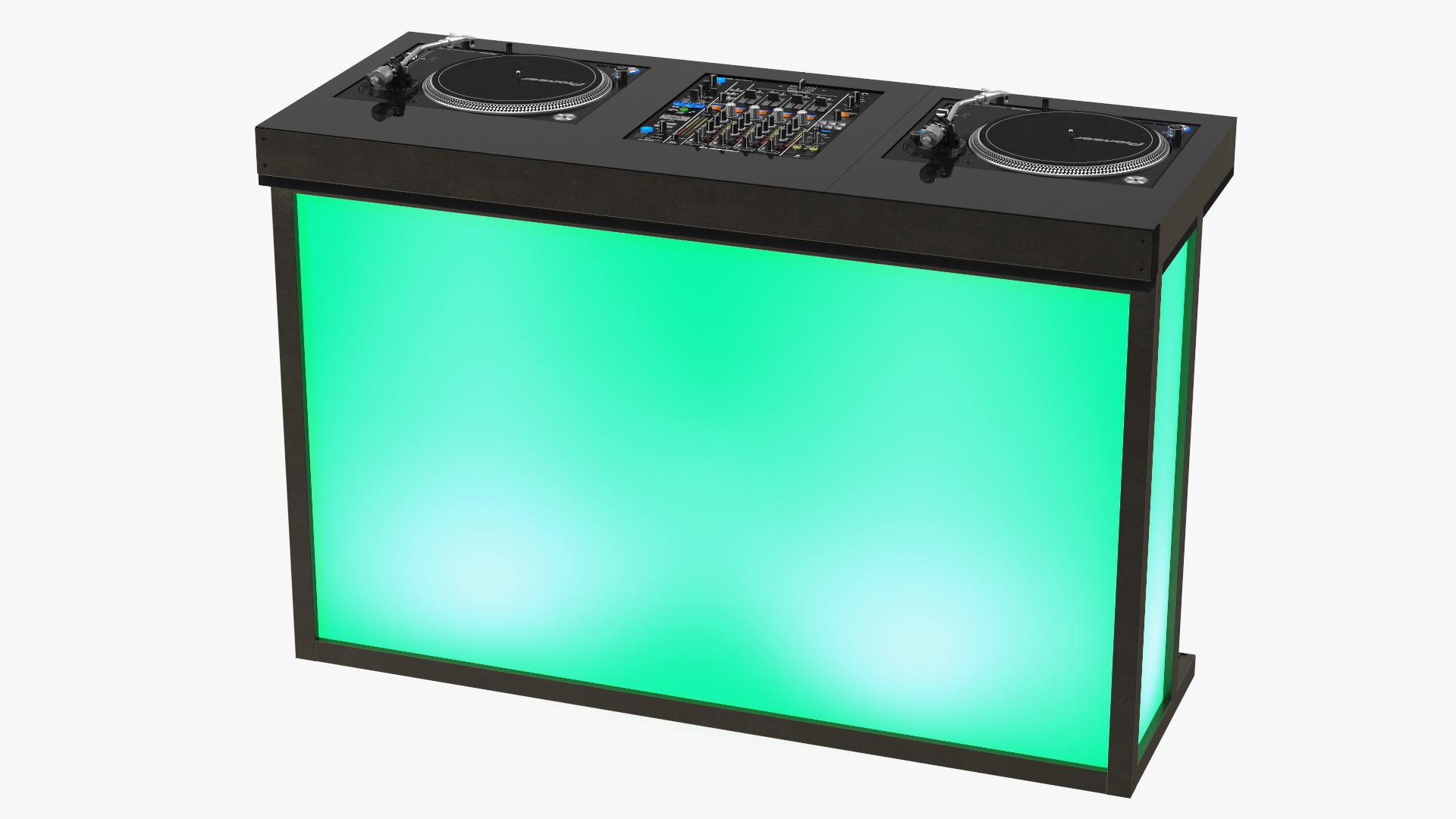 3D DJ Console with Mixer Pioneer and Green Lighting model