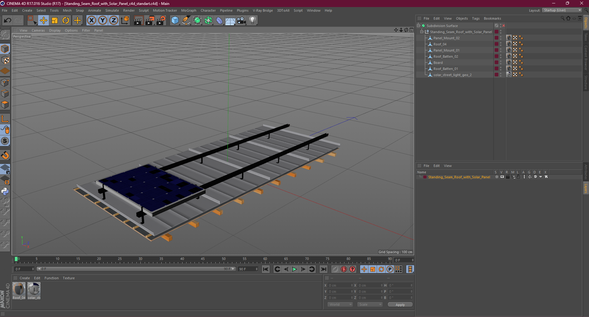 3D model Standing Seam Roof with Solar Panel