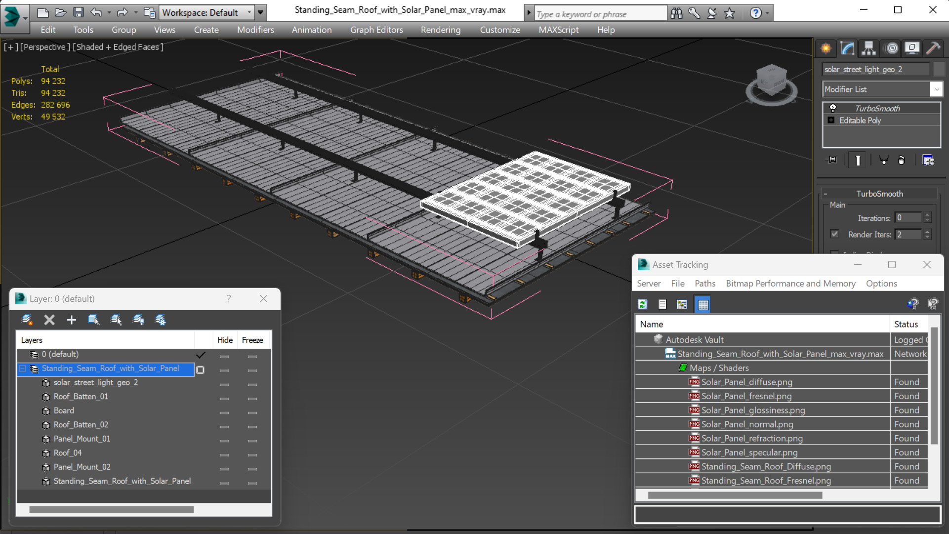 3D model Standing Seam Roof with Solar Panel