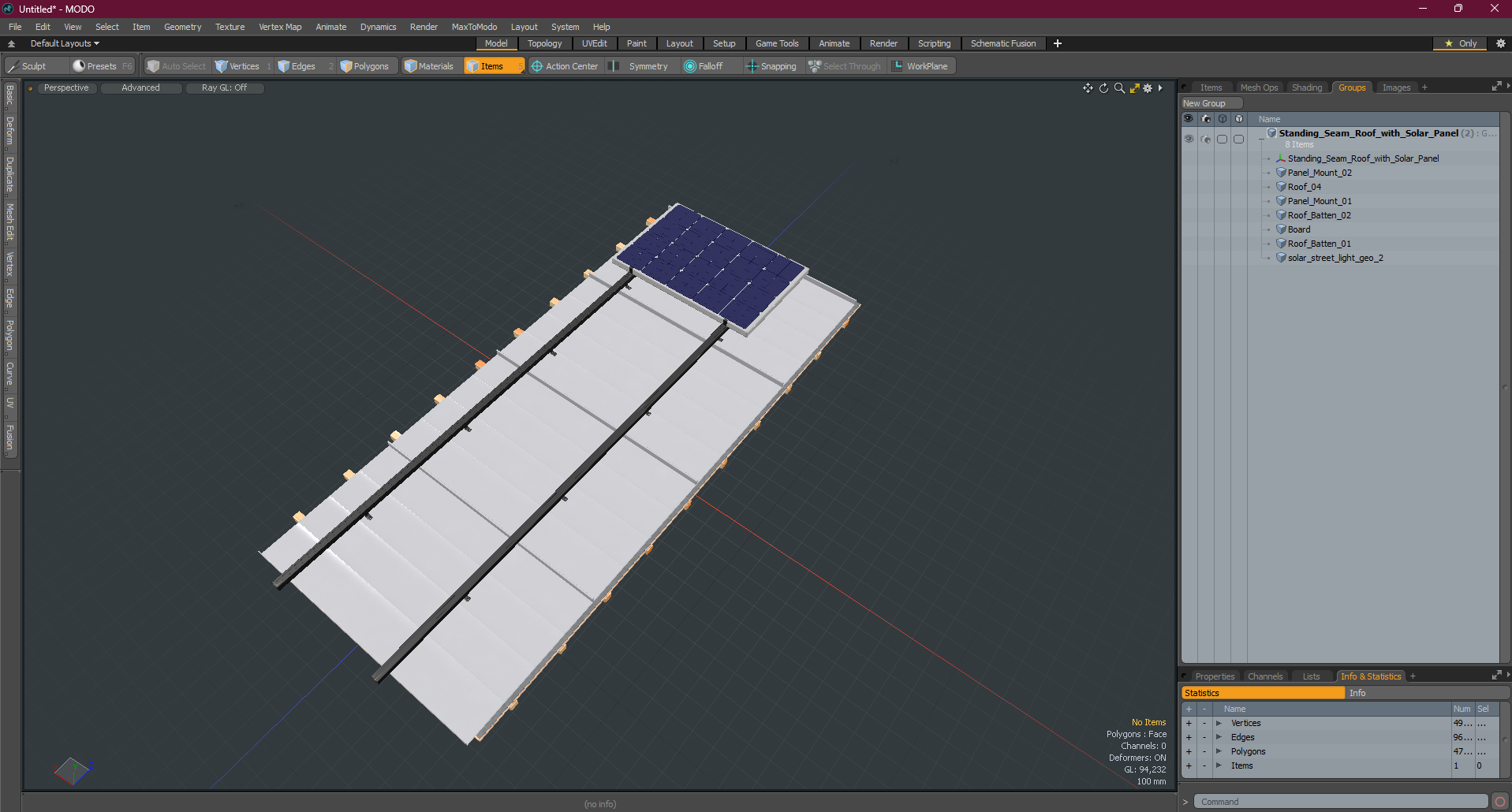 3D model Standing Seam Roof with Solar Panel