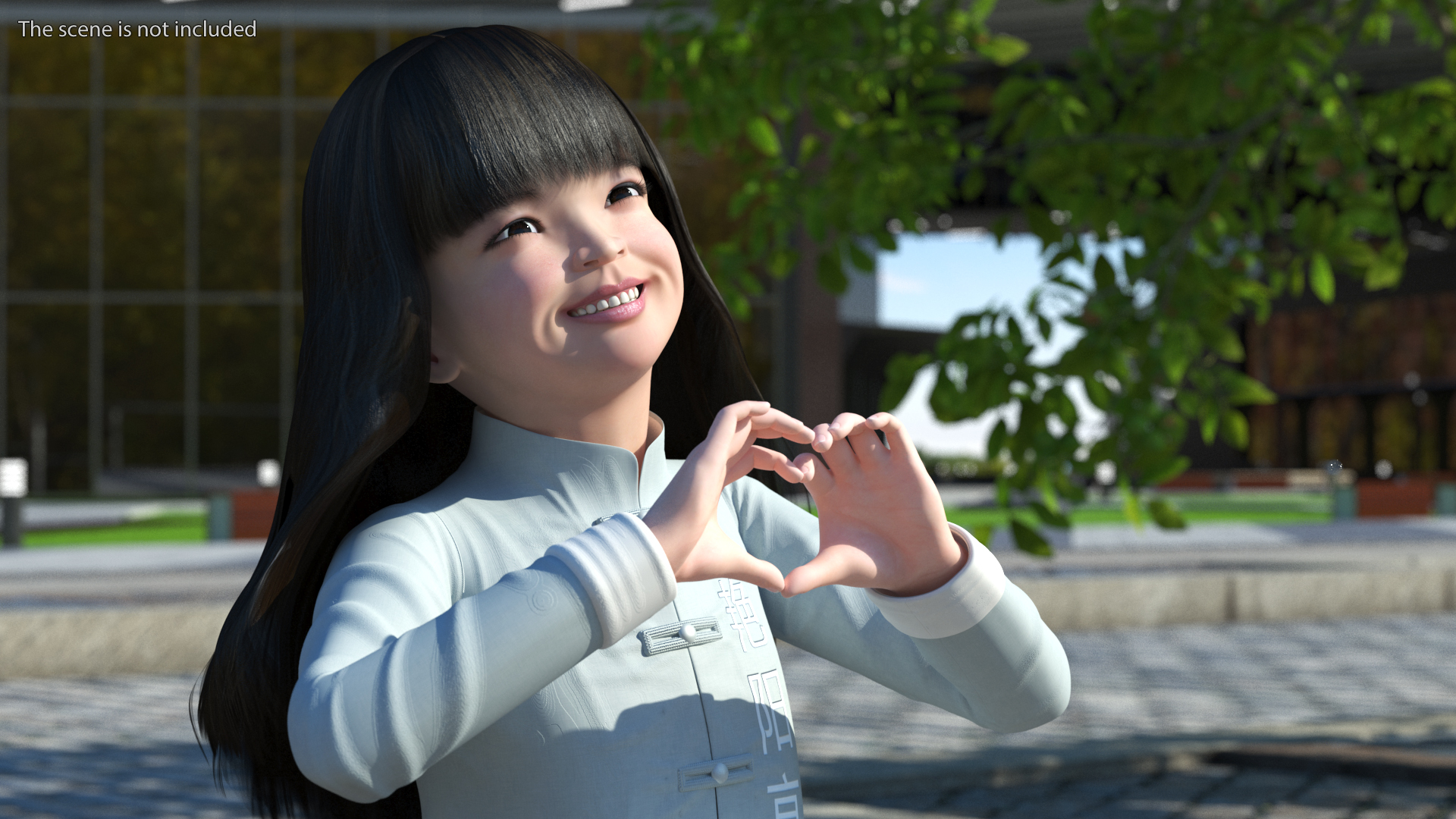 Smiling Chinese Girl Child in National Costume Sitting 3D model