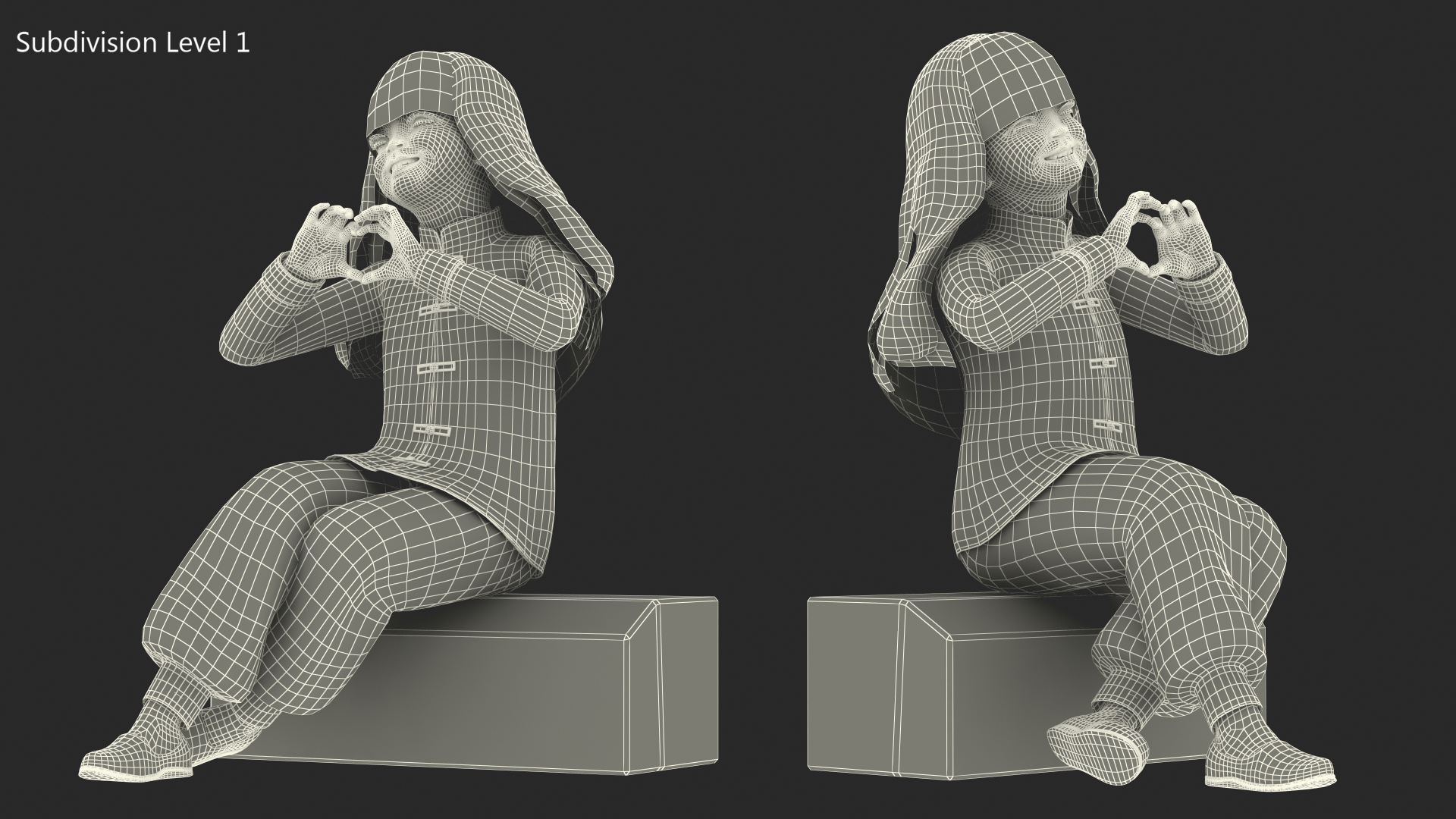 Smiling Chinese Girl Child in National Costume Sitting 3D model