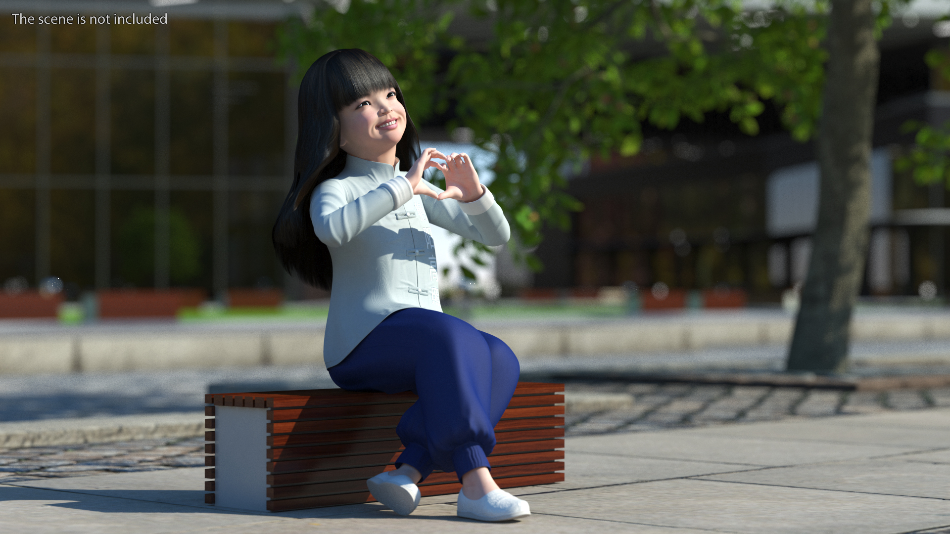 Smiling Chinese Girl Child in National Costume Sitting 3D model