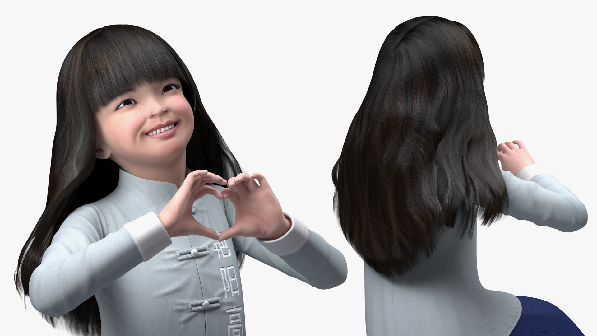 Smiling Chinese Girl Child in National Costume Sitting 3D model