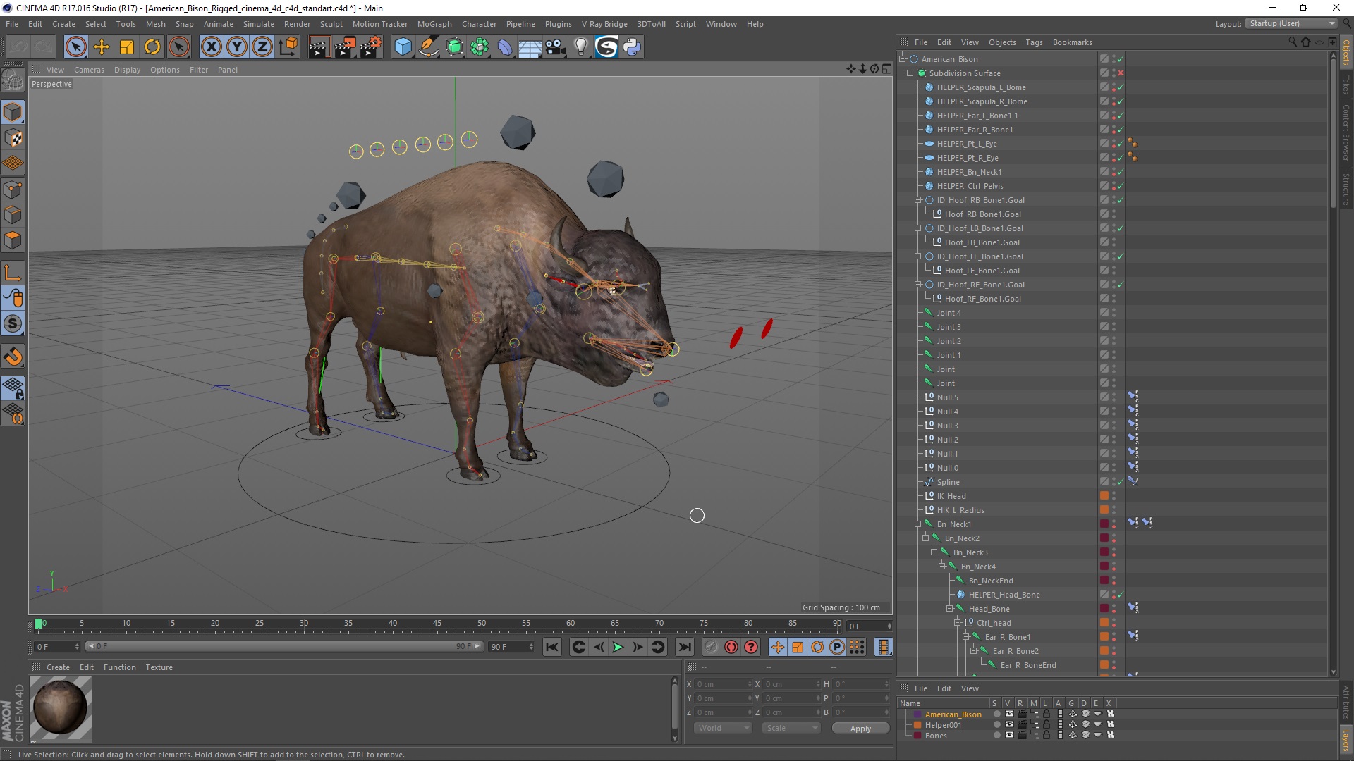 3D model American Bison Rigged for Cinema 4D