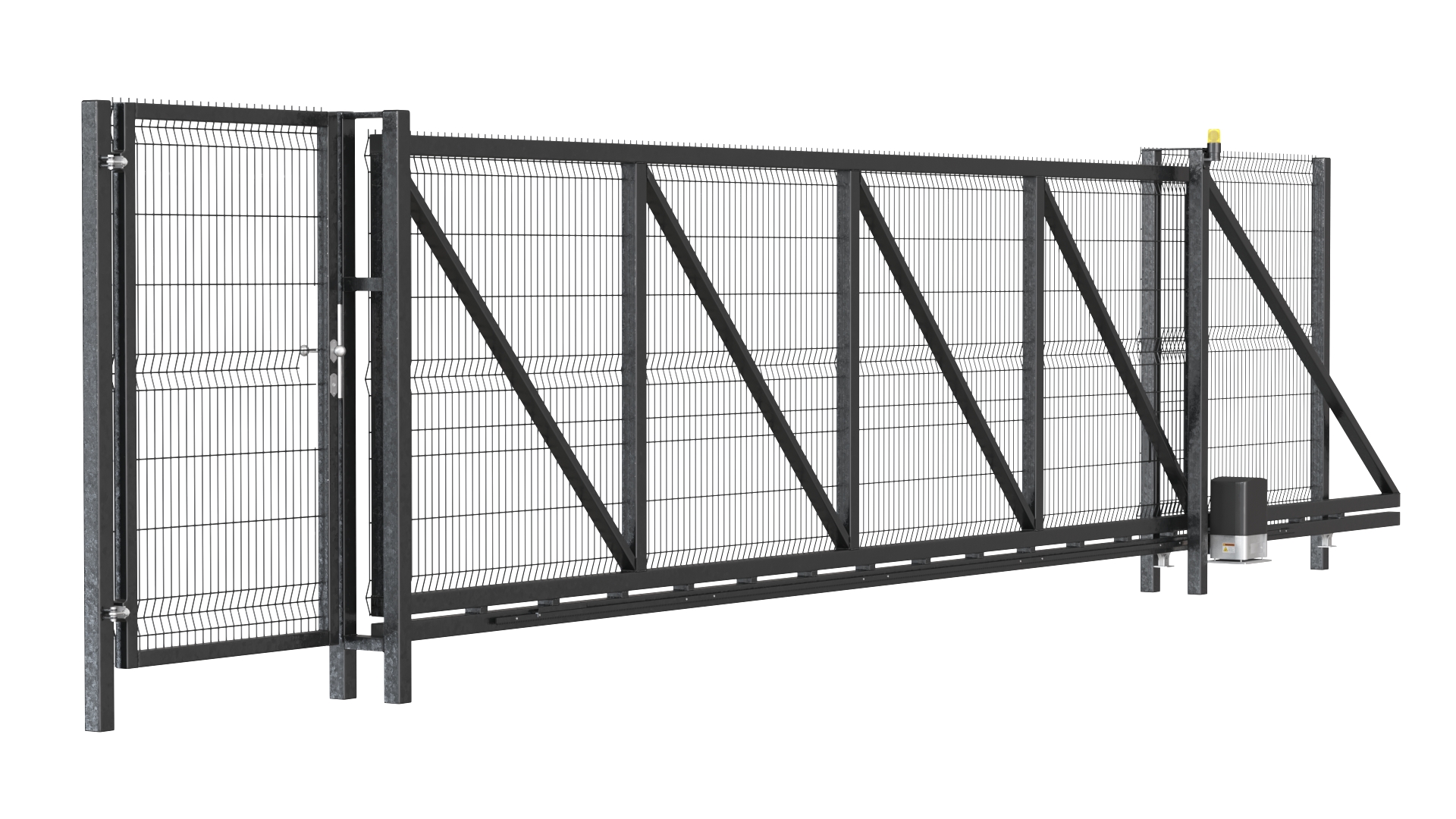 3D Commercial Security Gates with Fence