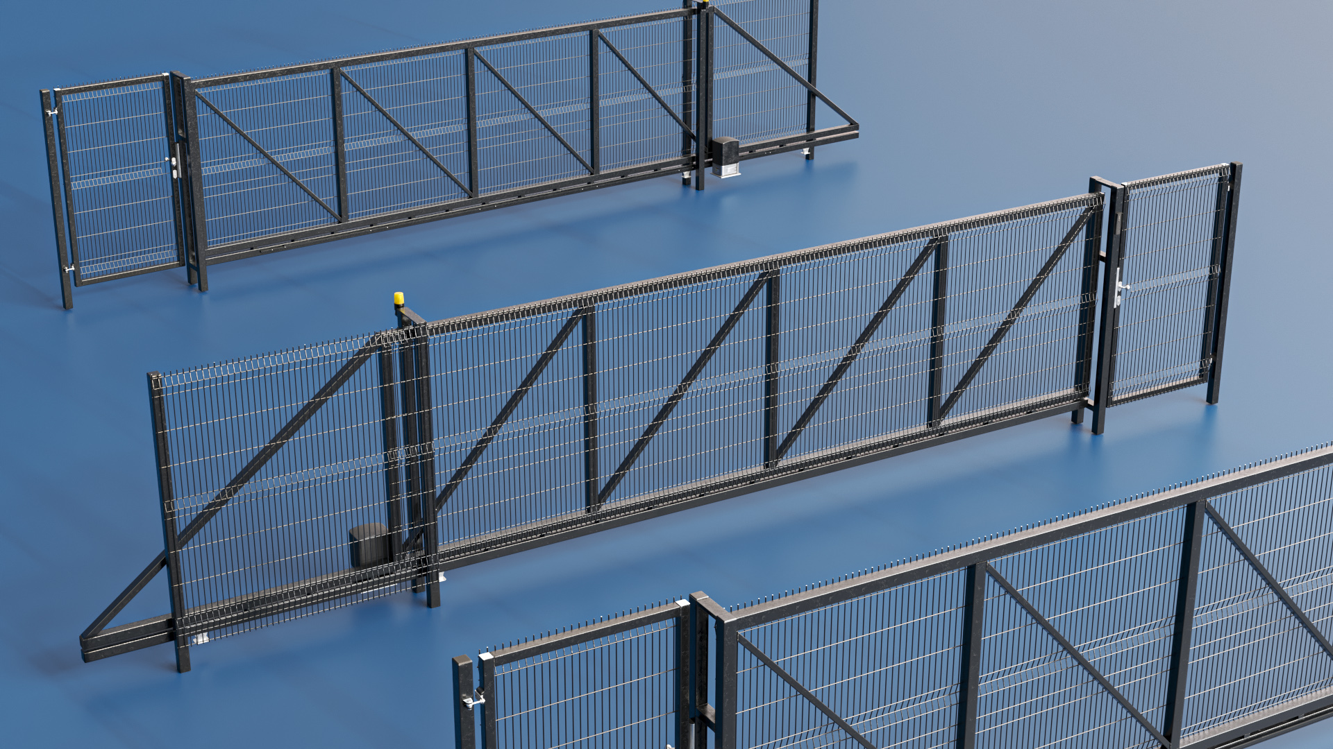 3D Commercial Security Gates with Fence