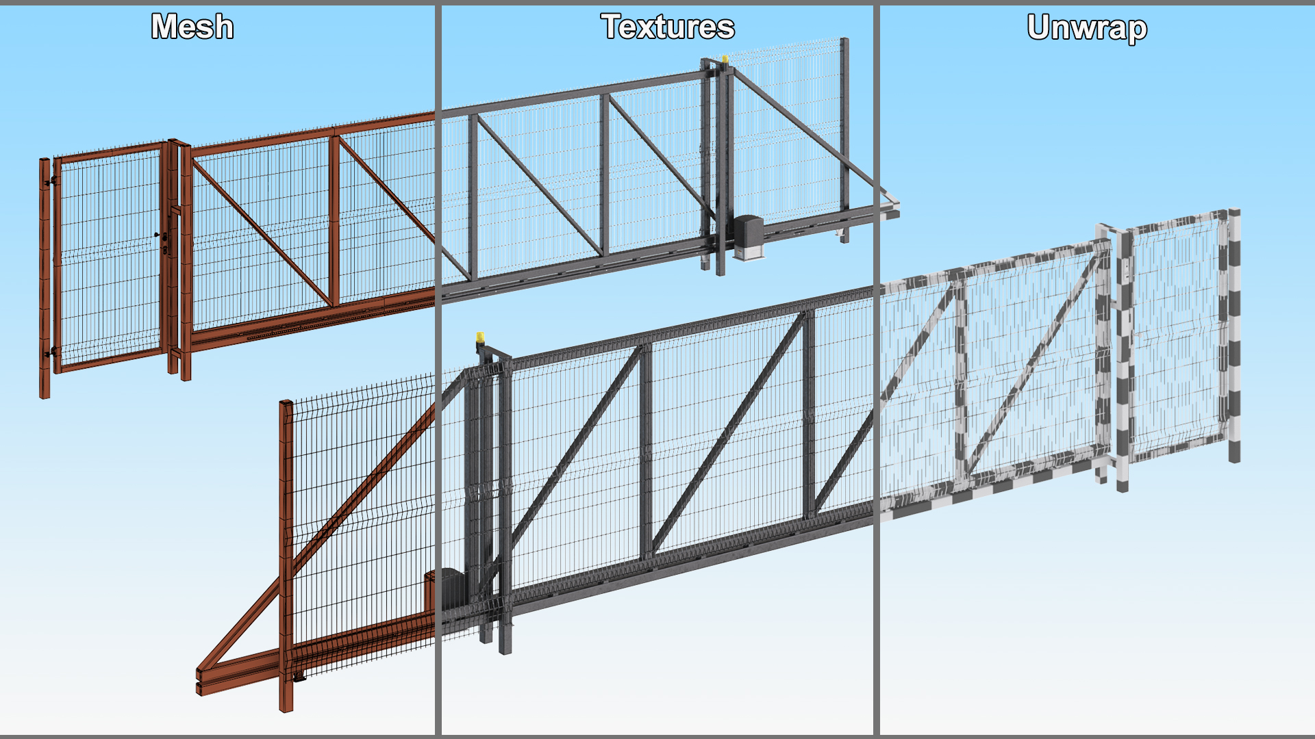 3D Commercial Security Gates with Fence