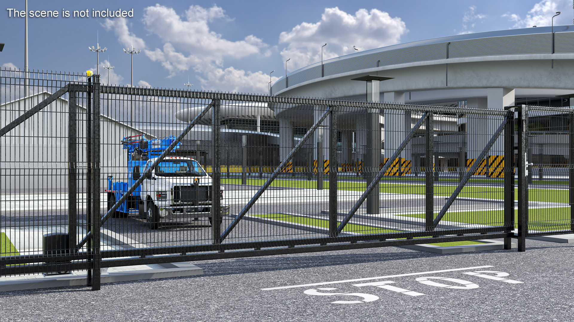 3D Commercial Security Gates with Fence