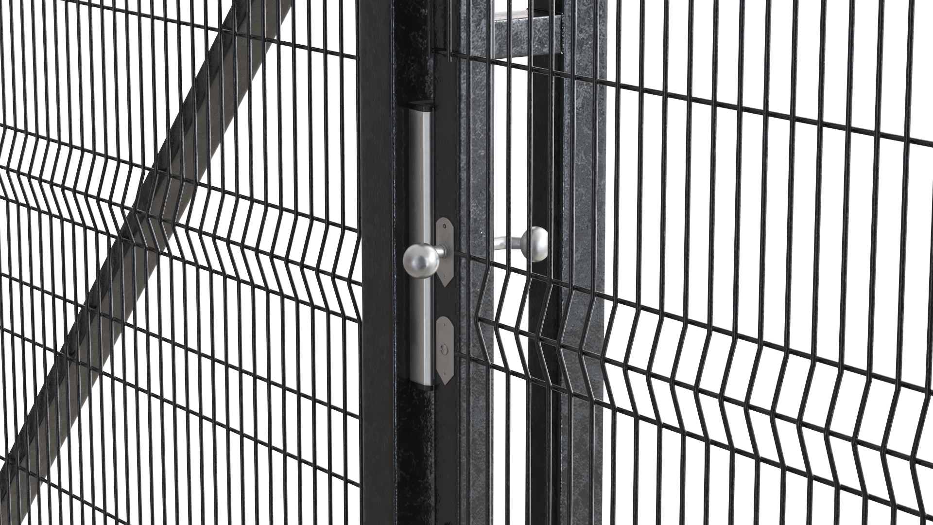 3D Commercial Security Gates with Fence