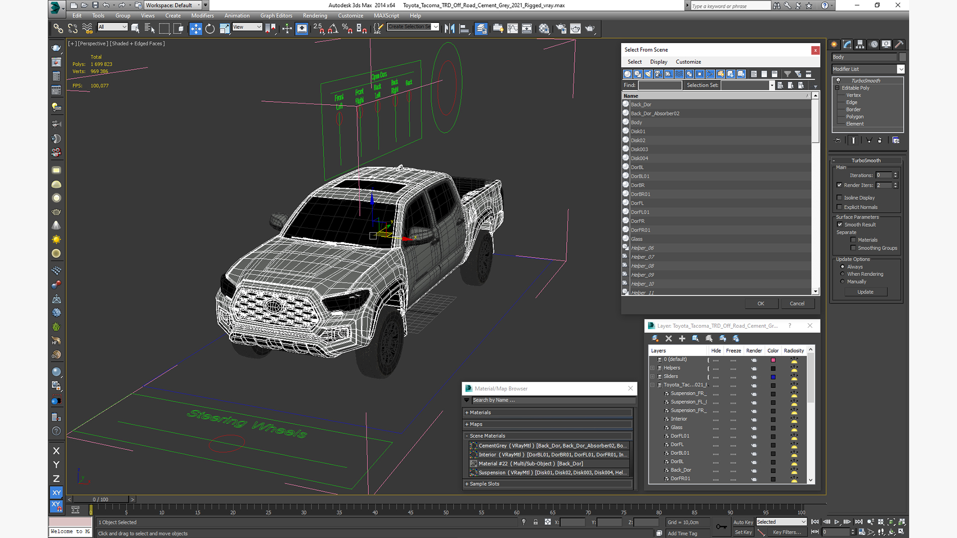 3D model Toyota Tacoma TRD Off Road Cement Grey 2021 Rigged