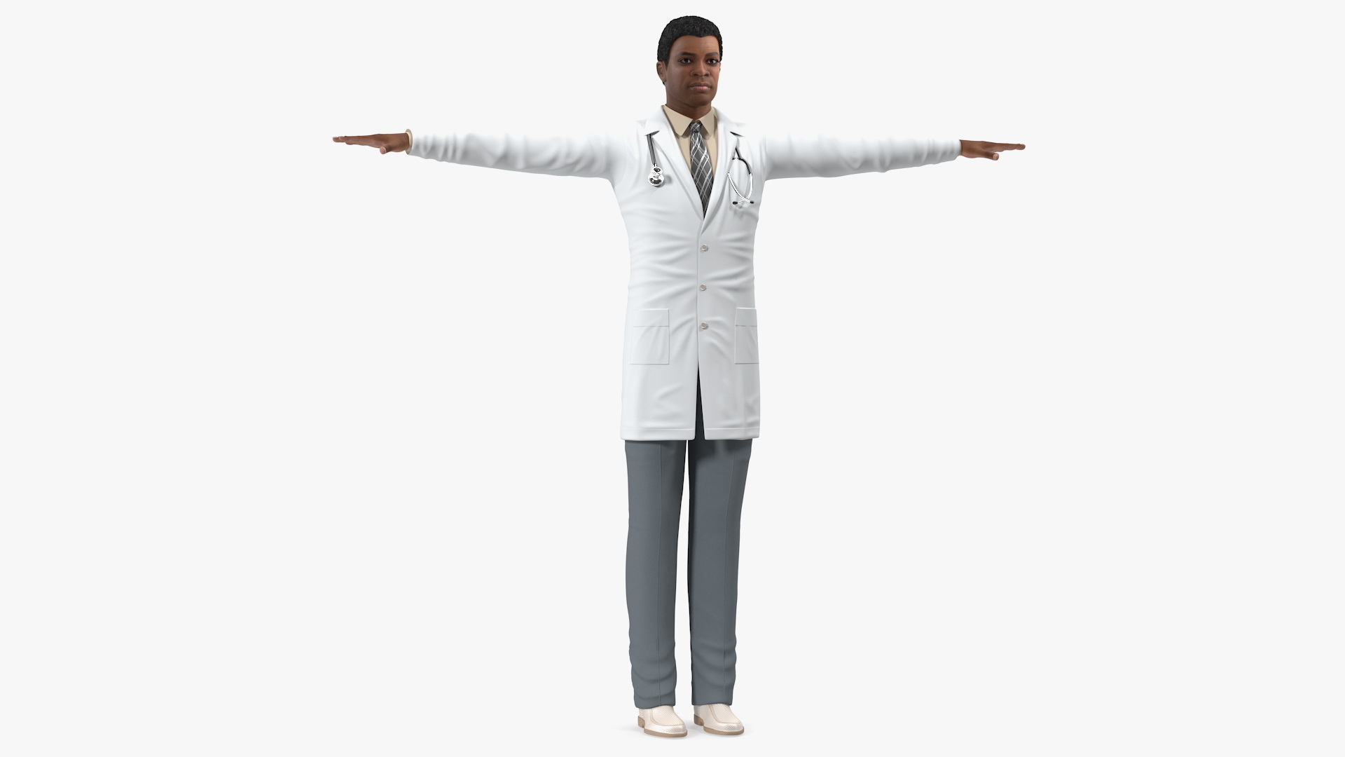 3D model Light Skin Black Male Doctor T Pose