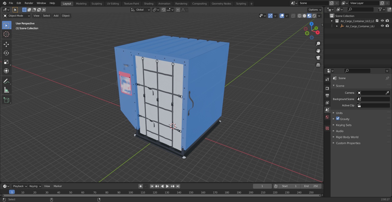 3D Air Cargo Container ULD LD 2 Blue model