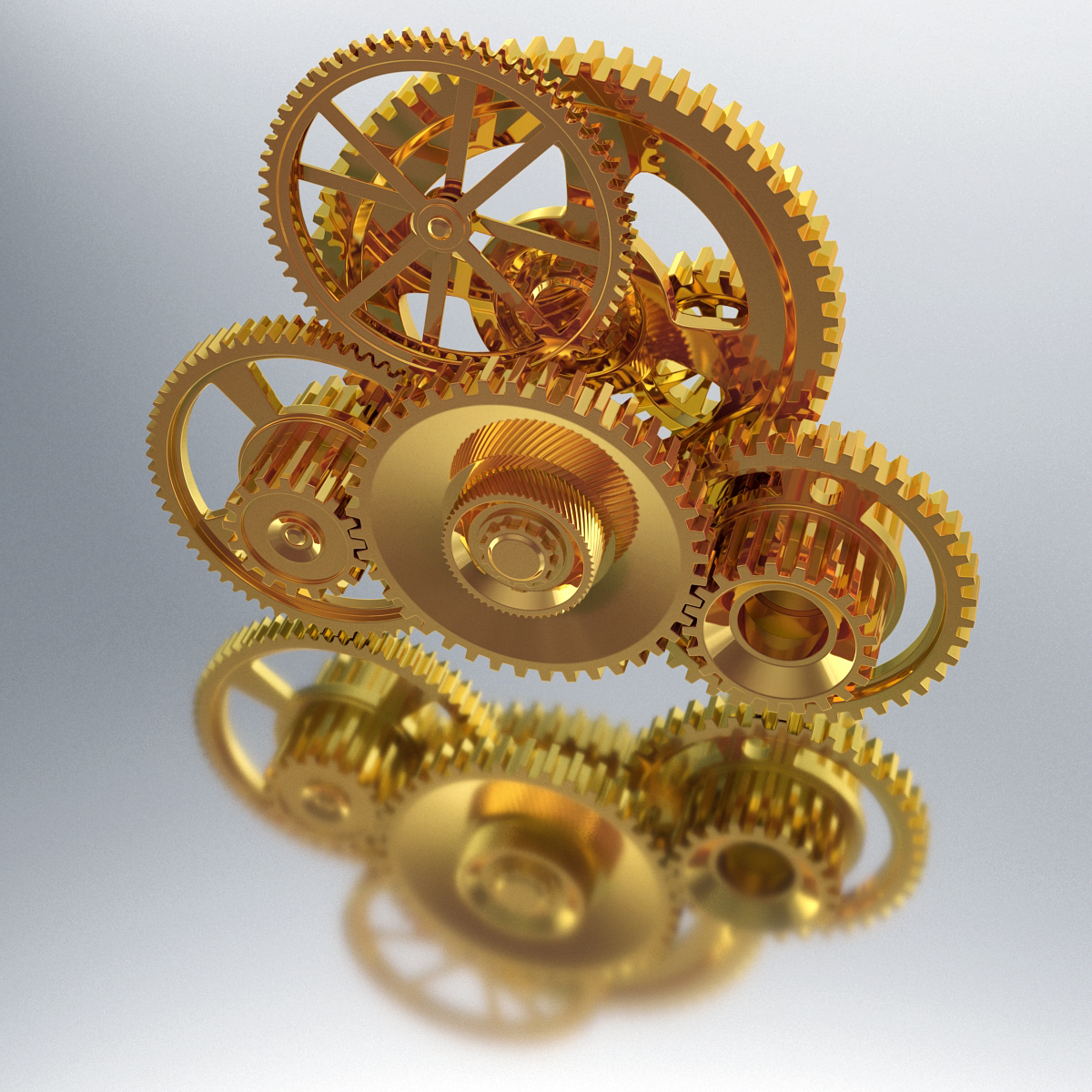 3D Abstract Gold Gear Mechanism model