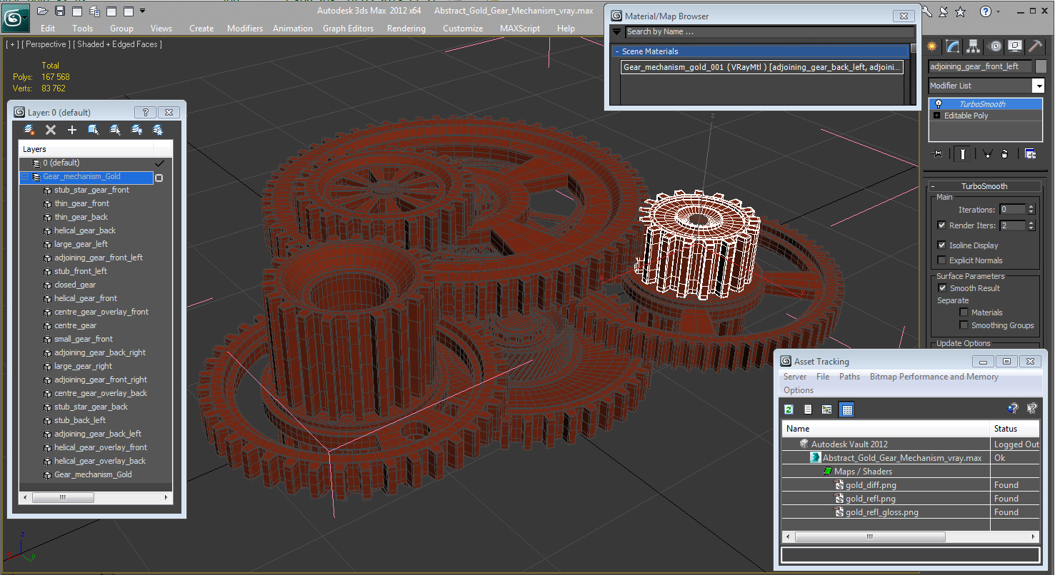 3D Abstract Gold Gear Mechanism model