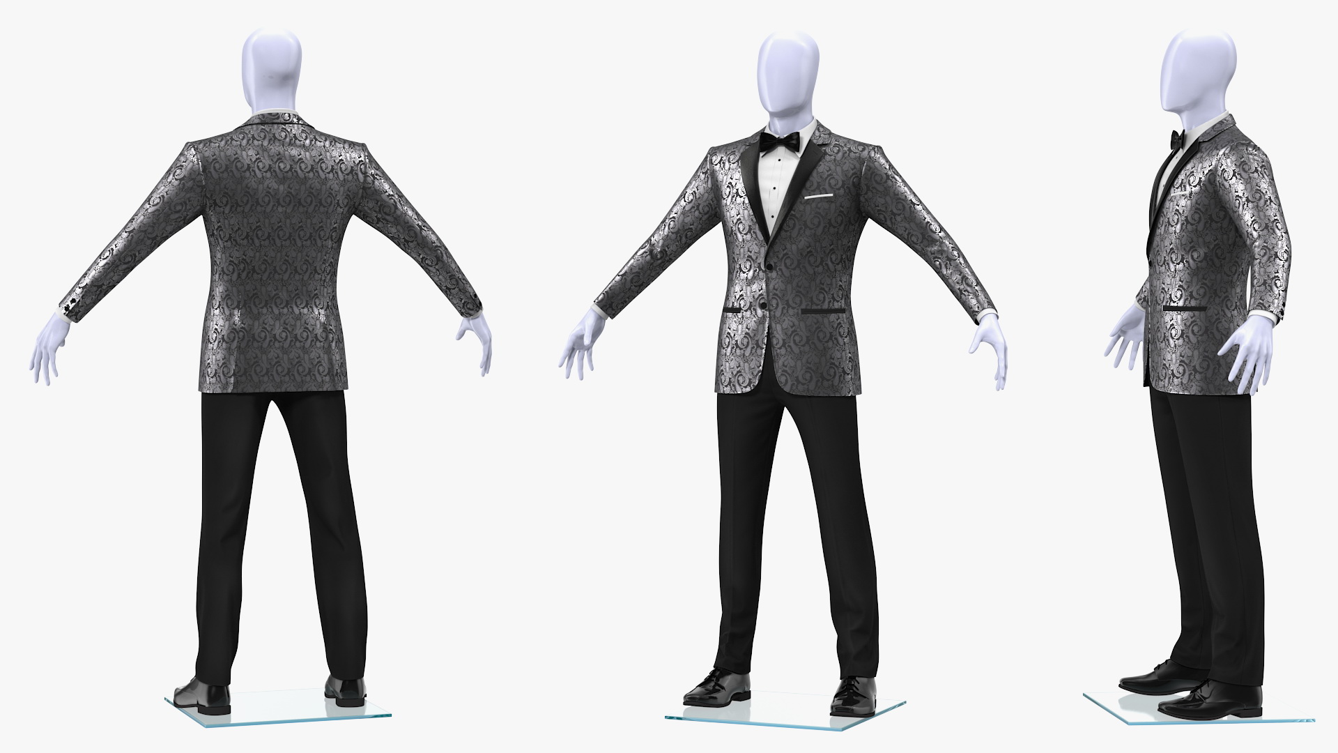 3D Grey Patterned Tuxedo Suit