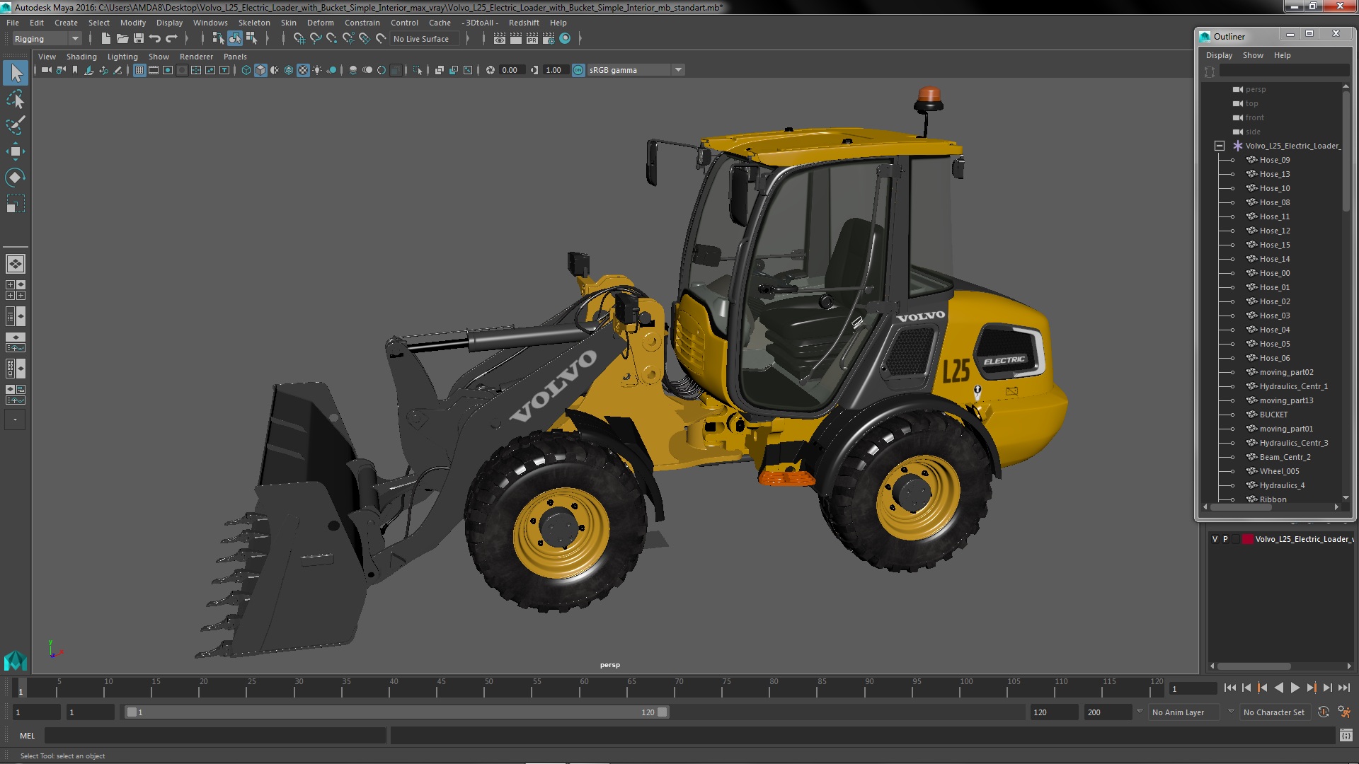 3D Volvo L25 Electric Loader with Bucket Simple Interior model