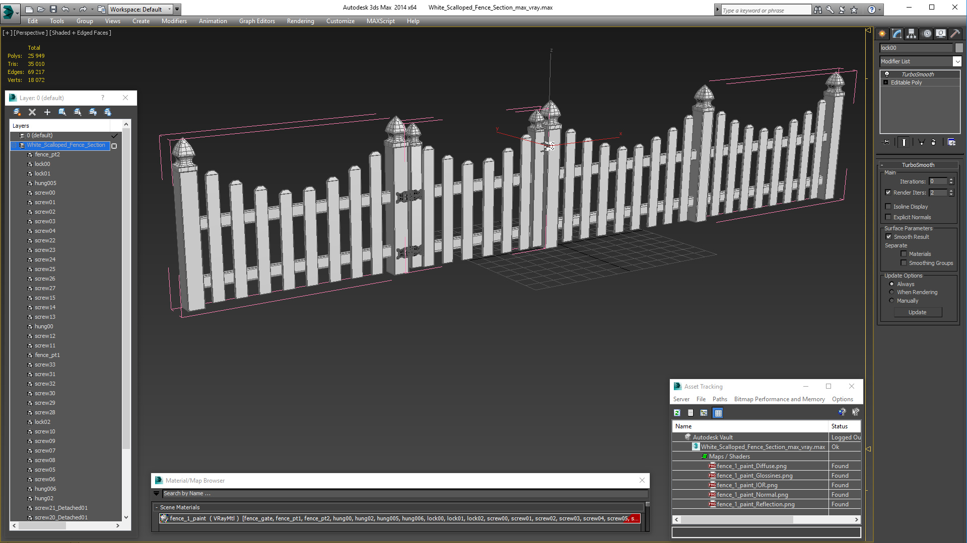 White Scalloped Fence Section 3D model