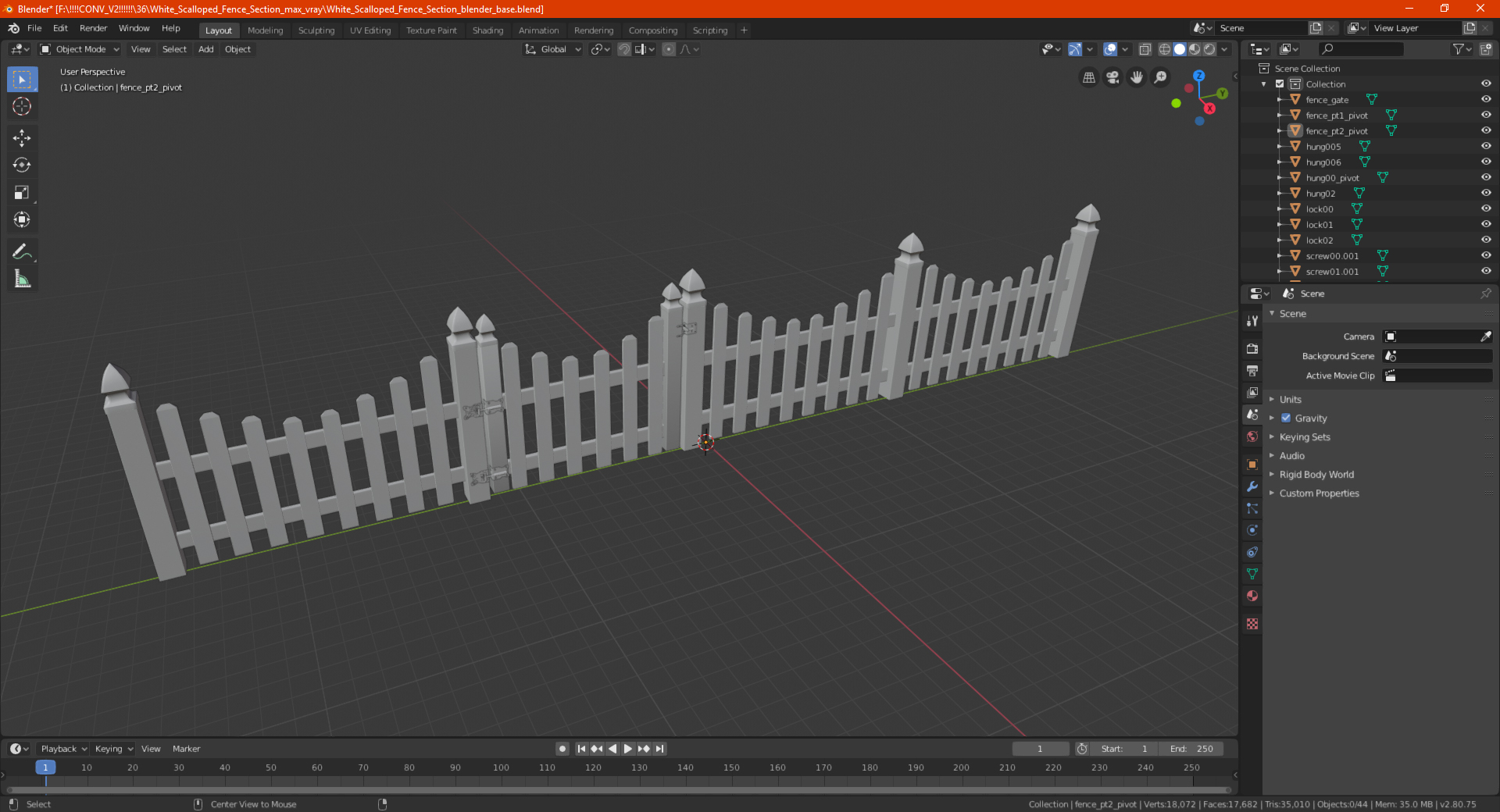 White Scalloped Fence Section 3D model