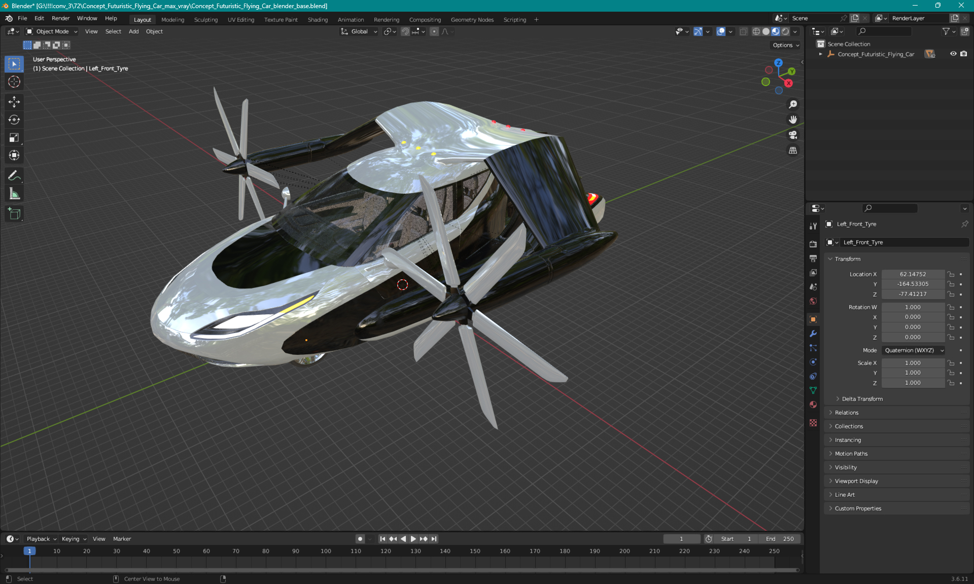 Concept Futuristic Flying Car 3D model