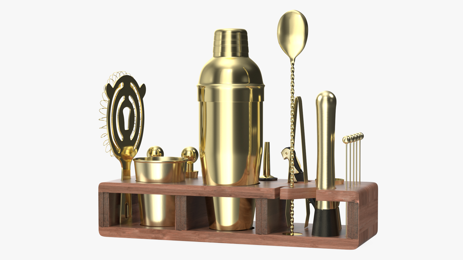 3D model Gold Bar Kit with Wooden Stand 21 Pieces