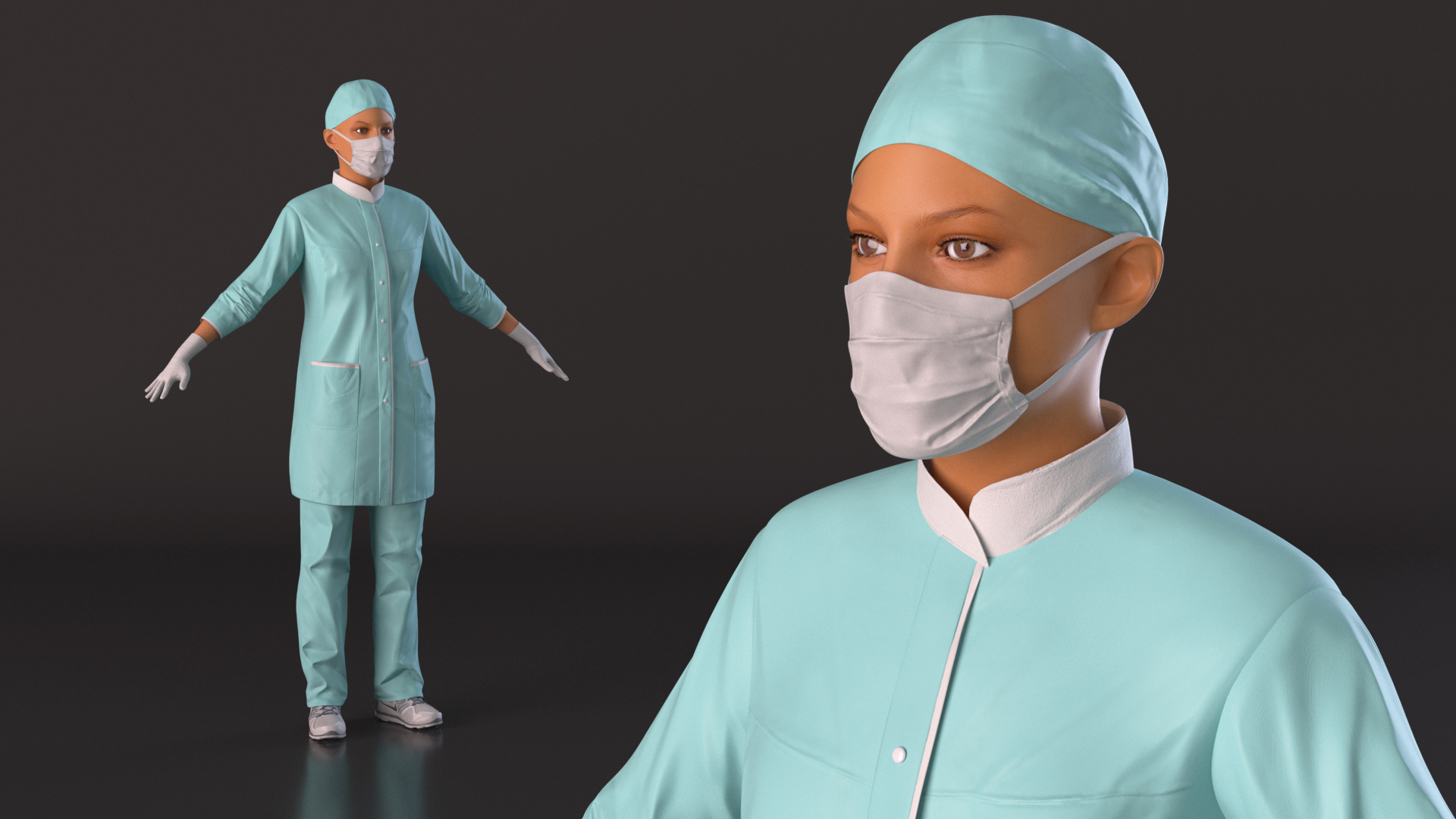 3D model Female Surgeon In Surgical Wear Fur