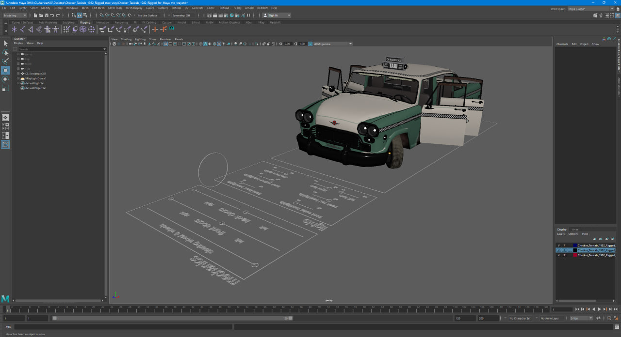 3D Checker Taxicab 1982 Rigged for Maya