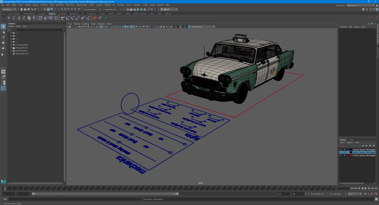 3D Checker Taxicab 1982 Rigged for Maya