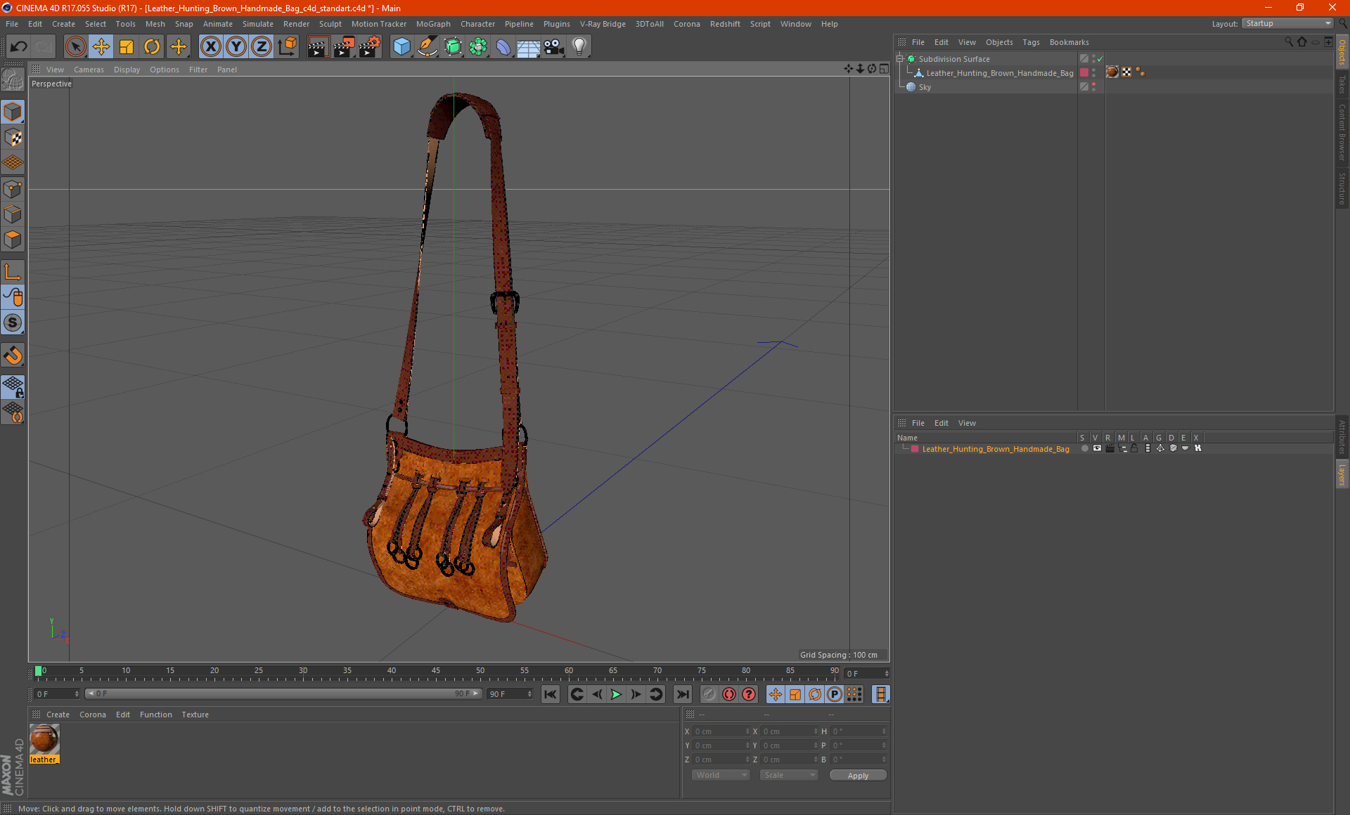 Leather Hunting Brown Handmade Bag 3D model