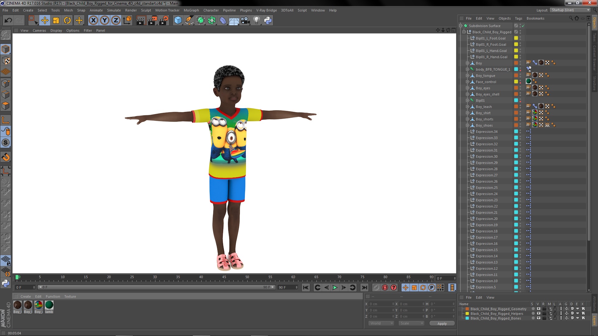 3D Black Child Boy Rigged for Cinema 4D