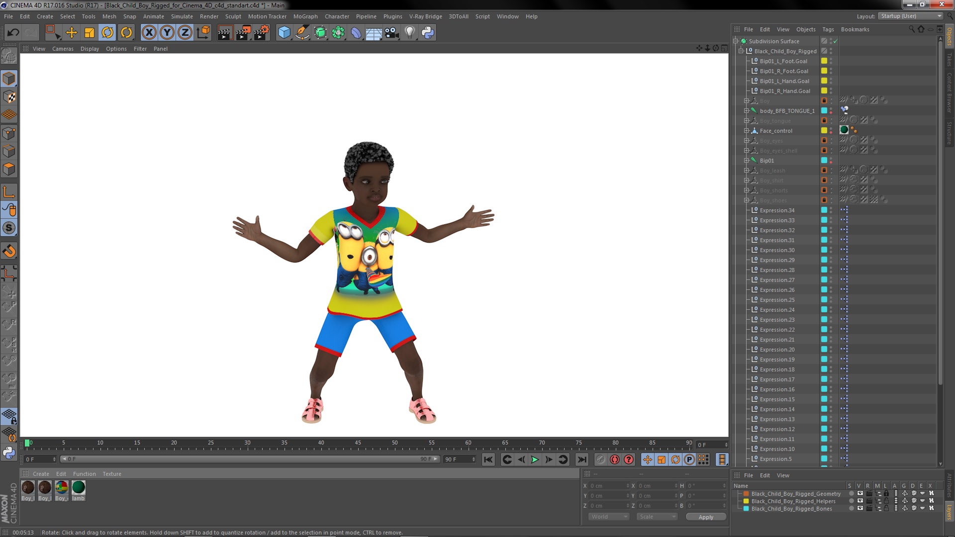 3D Black Child Boy Rigged for Cinema 4D